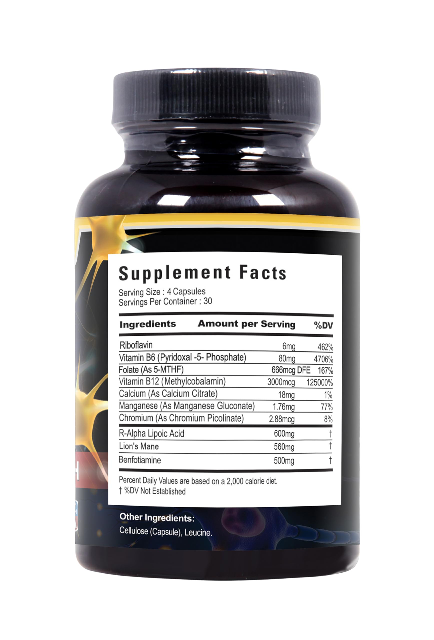 Nuphoria cm® Gold - Premium Nerve Support Supplement with R-Alpha Lipoic Acid & B Vitamins Complex - 120 Capsules (30 Day Supply) - Supports Healthy Nervous System & Energy Levels for Active Lifestyles