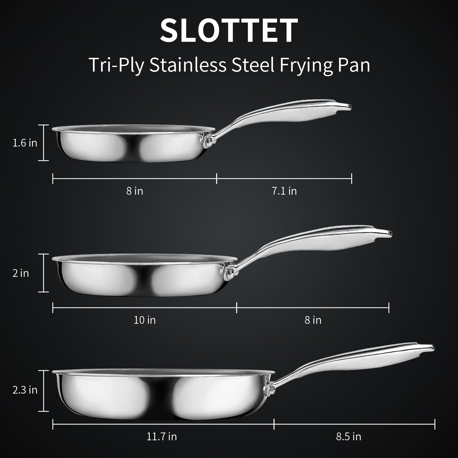 10 Inch Tri-Ply Stainless Steel Frying Pan - Whole-Clad Induction Skillet with Stay-Cool Handle, Oven & Dishwasher Safe - Perfect for Searing, Sauteing & Baking - Ideal for Home Chefs & Professional Kitchens