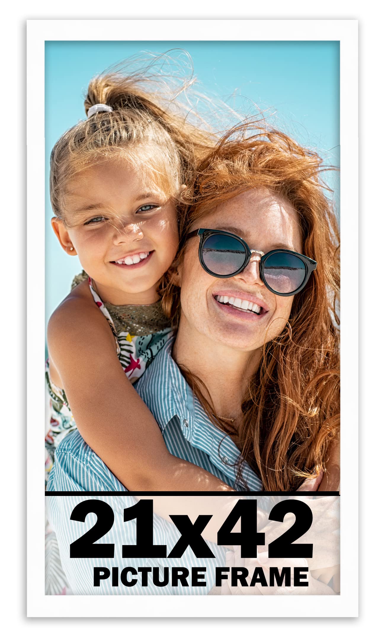 21x42 Inch White Solid Wood Picture Frame with UV Acrylic Shatter Guard & Acid-Free Backing - Perfect for Family Photos, Wall Decor, and Home Office Display