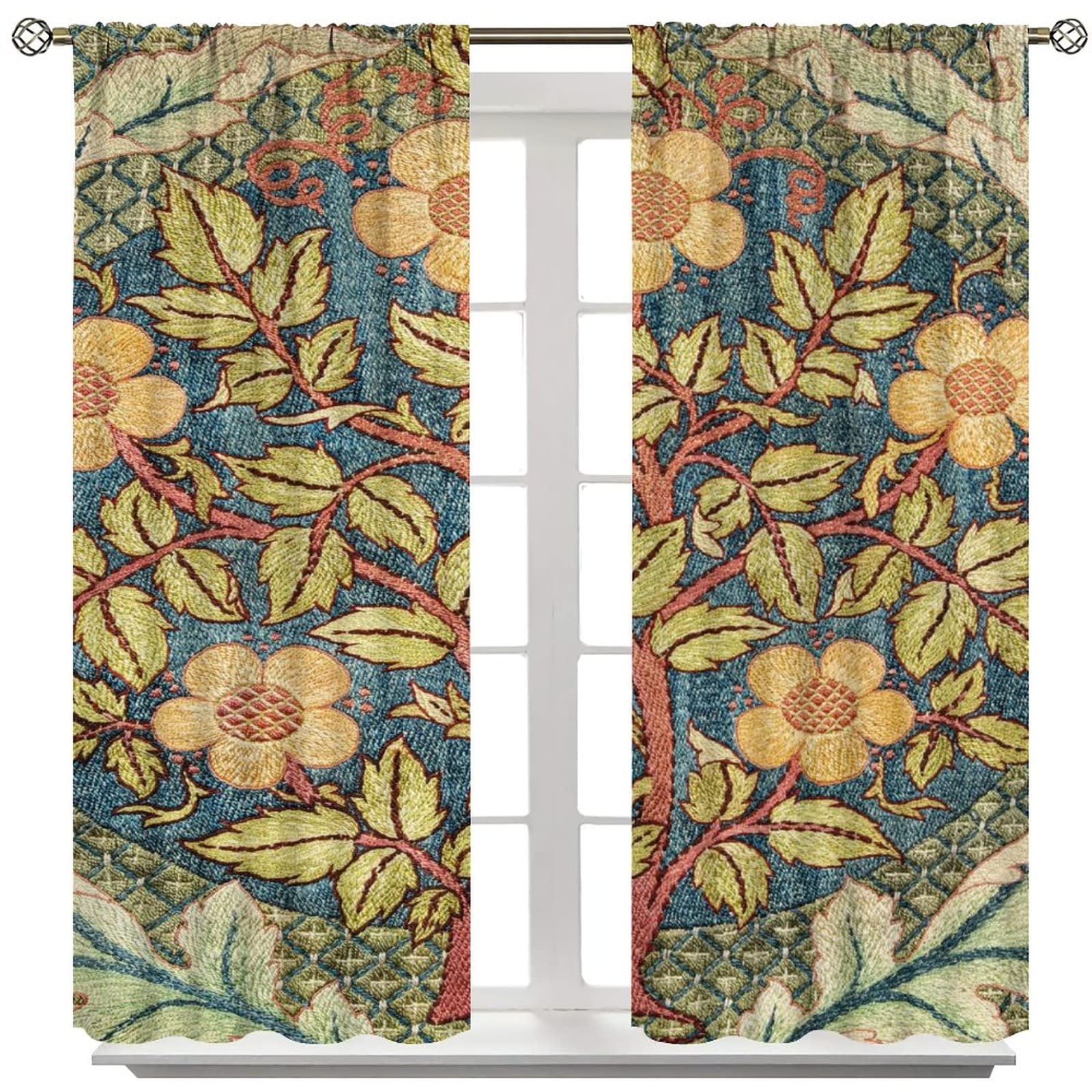 Blackout Curtain Panels 42x45 Inch - Boho Vintage Art Pattern for Bedroom & Living Room | Light Blocking, Noise Reducing Window Drapes for Better Sleep & Privacy