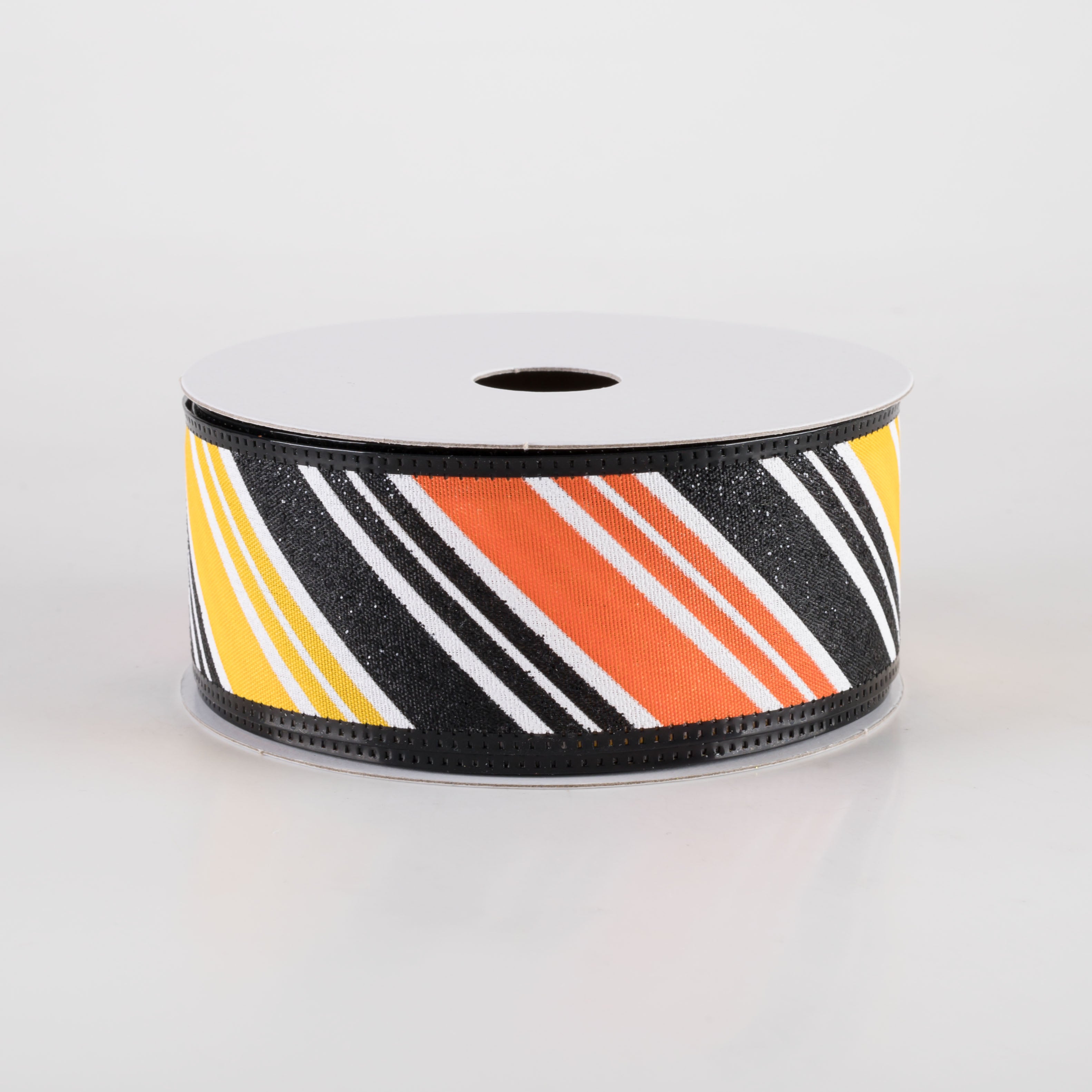 1.5 Inch Glittered Diagonal Stripes Ribbon - Yellow, Orange & Black (10 Yards) for Gift Wrapping, Party Decorations, DIY Crafts & Scrapbooking