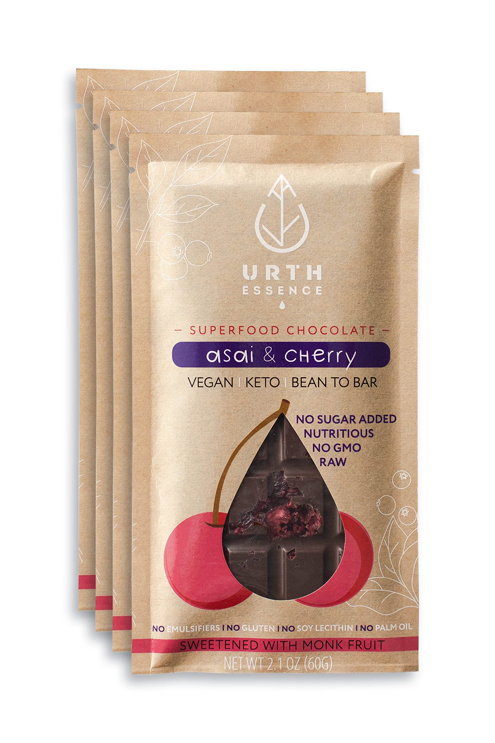 Organic Vegan Chocolate Bars - Sugar Free, Keto Friendly, Dairy Free, Gluten Free | Healthy Dark Chocolate with Acai & Cherry | Perfect for Keto Diet, Vegan Gifts & Gluten-Free Snacking