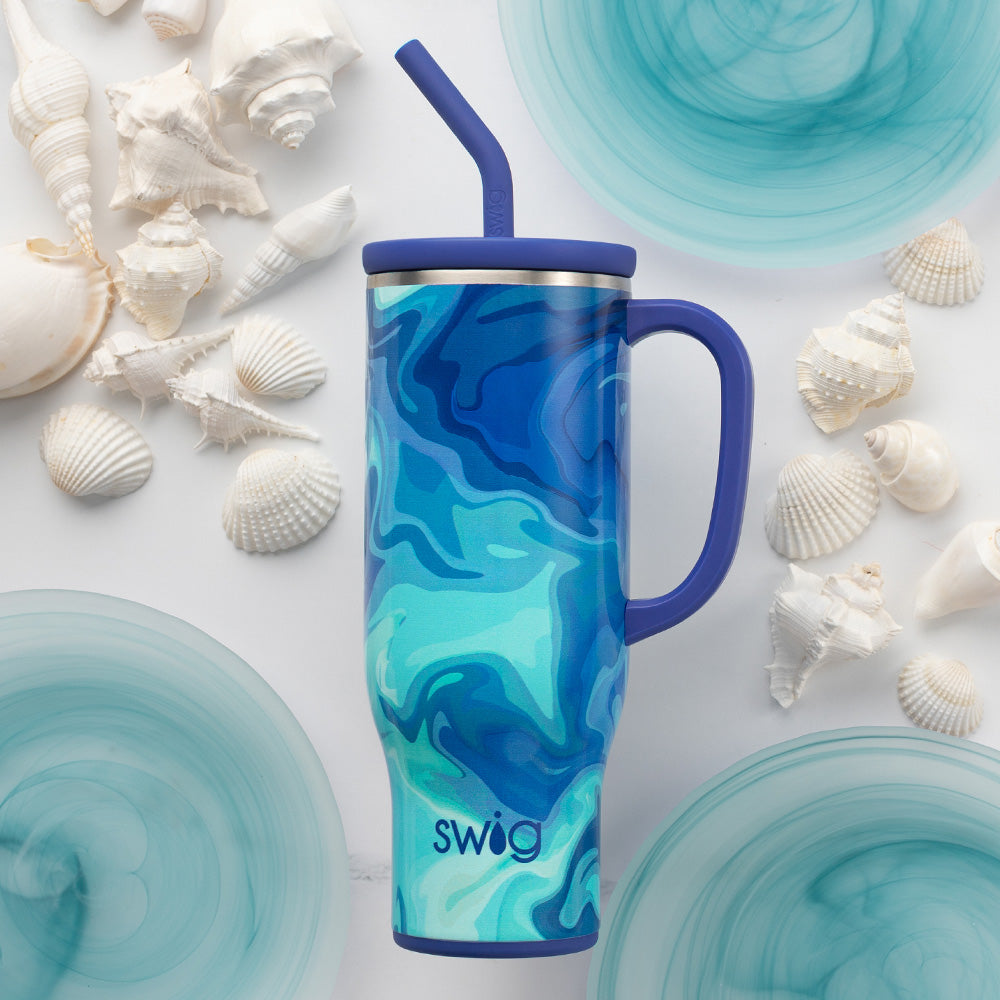 Blue Lagoon Mega Mug 30oz - Large Insulated Tumbler with Lid & Straw - Perfect for Coffee, Tea & Cold Drinks at Home, Office or Travel