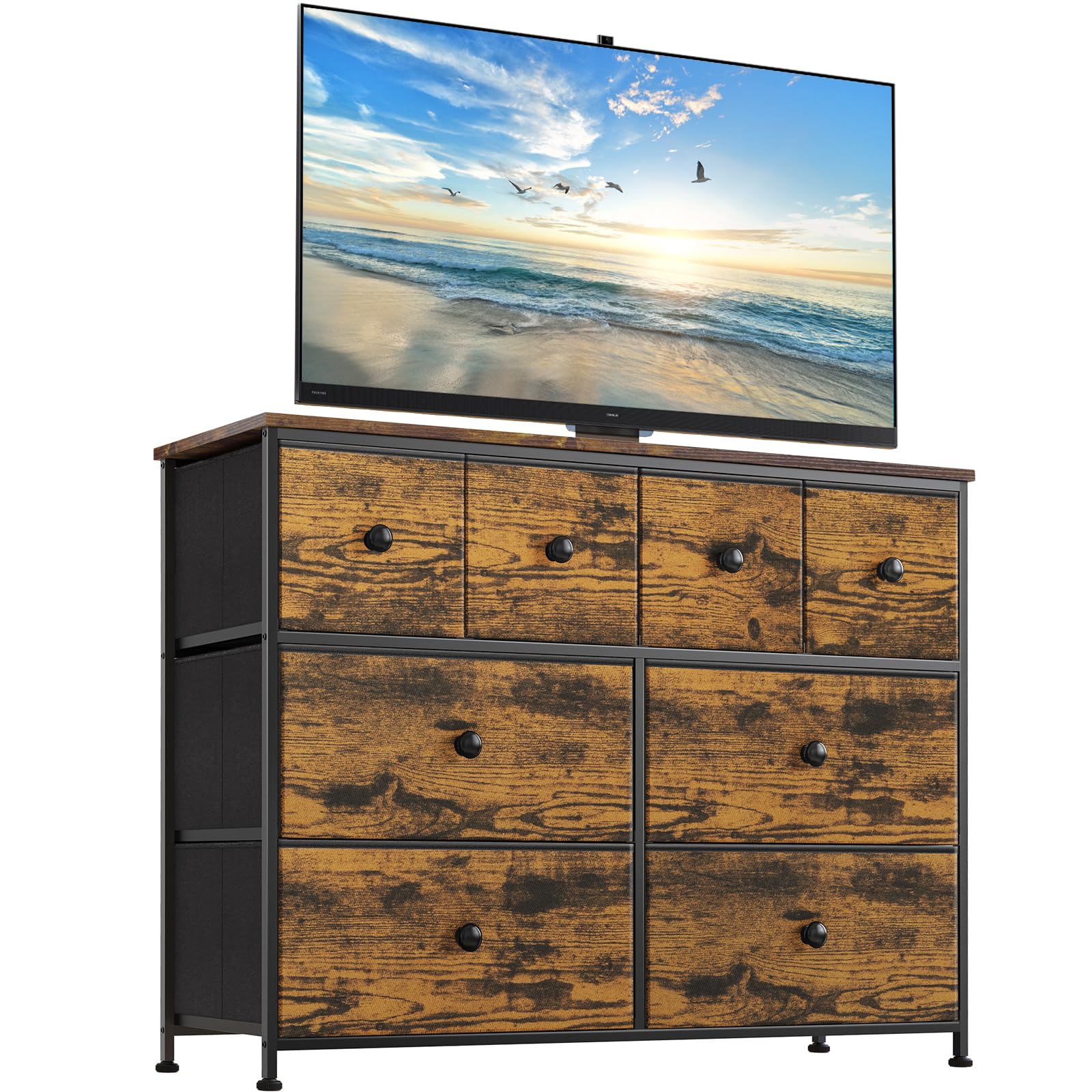 REAHOME 8-Drawer Fabric Dresser with Wooden Top - Sturdy Steel Frame Storage Chest for Bedroom, Living Room, Hallway & Nursery - Rustic Brown (LHM8R1) | Perfect for Closet Organization, Home Decor & Small Space Storage Solutions