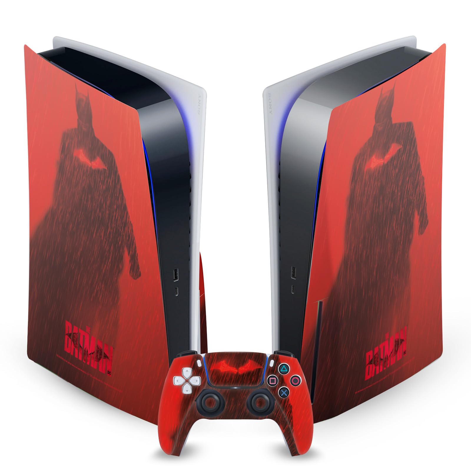 Officially Licensed The Batman Red Rain Neo-Noir Vinyl Faceplate & Decal for PS5 Disc Edition & DualSense Controller - Premium Gaming Skin with Poster Art - Perfect for Batman Fans & Gaming Setups