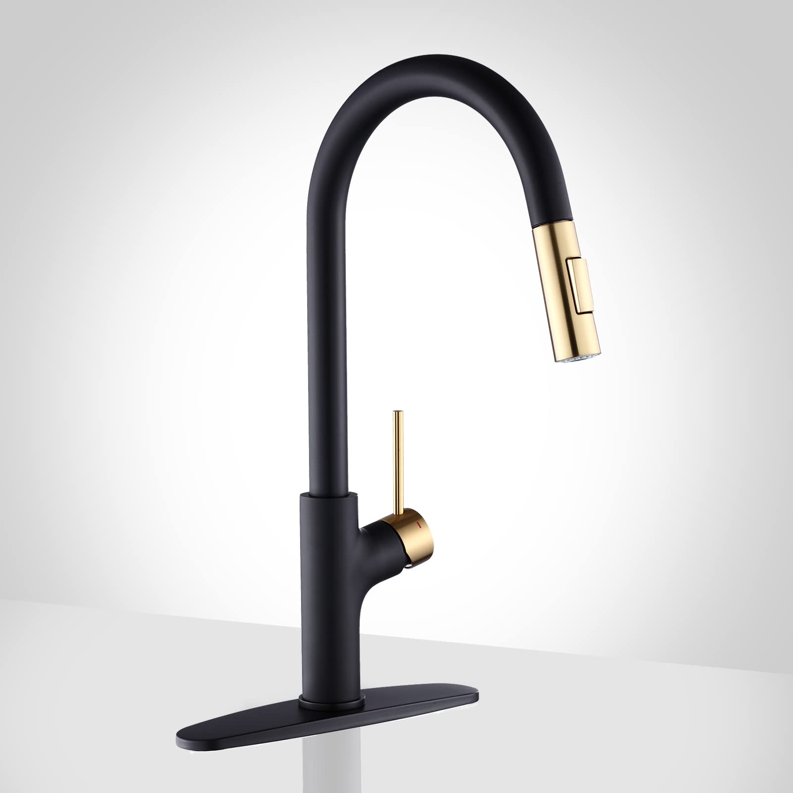 Black and Gold Stainless Steel Pull Down Kitchen Faucet with Magnetic Docking Sprayer - Single Handle Deck Mount RV Sink Faucet for Modern Kitchens | Perfect for RV, Camper, and Home Kitchen Renovations
