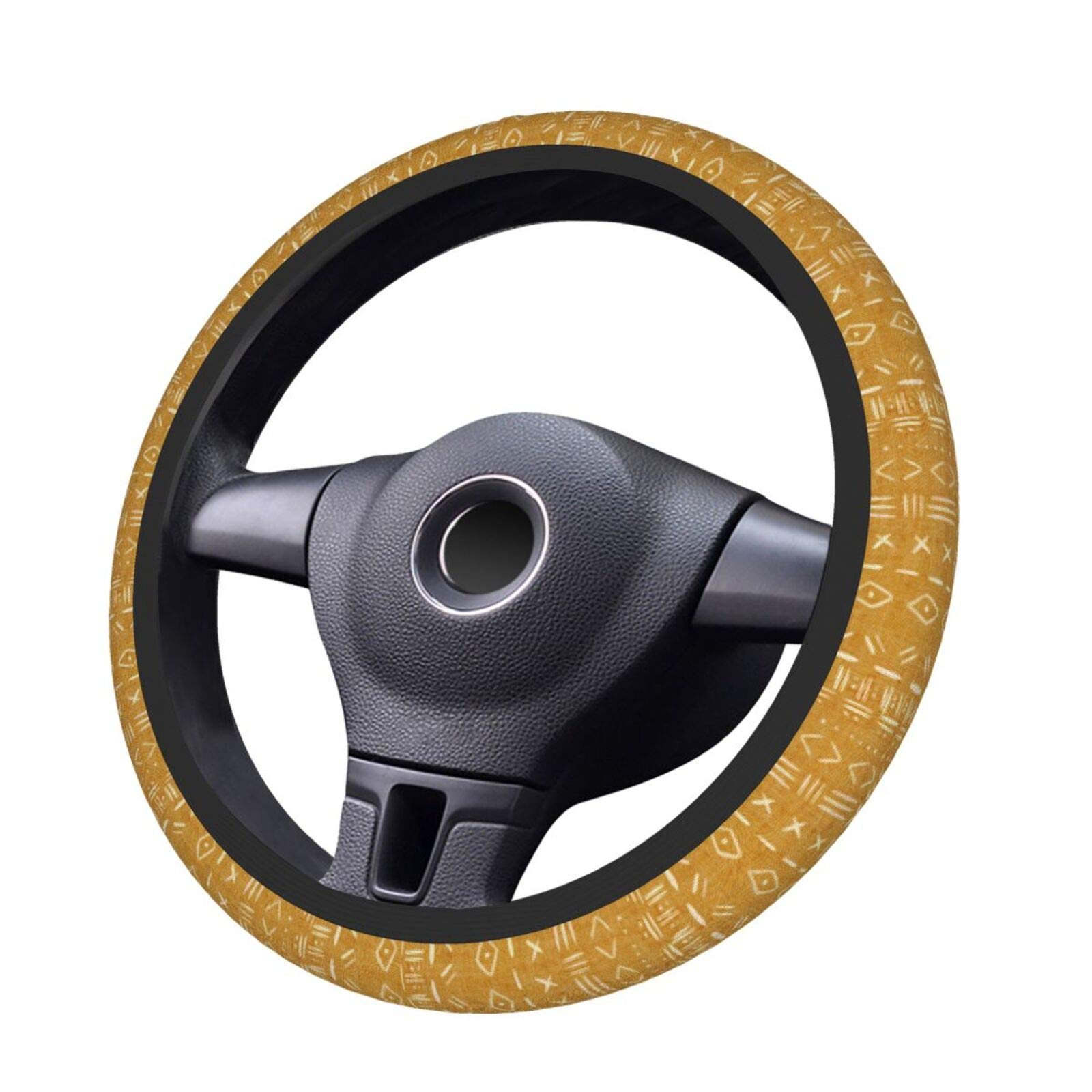 Universal 15 Inch Bohemian Tribal Car Steering Wheel Cover - Mustard Color for Women, Men & Girls | Non-Slip Grip & Stylish Protection for Daily Commute & Road Trips