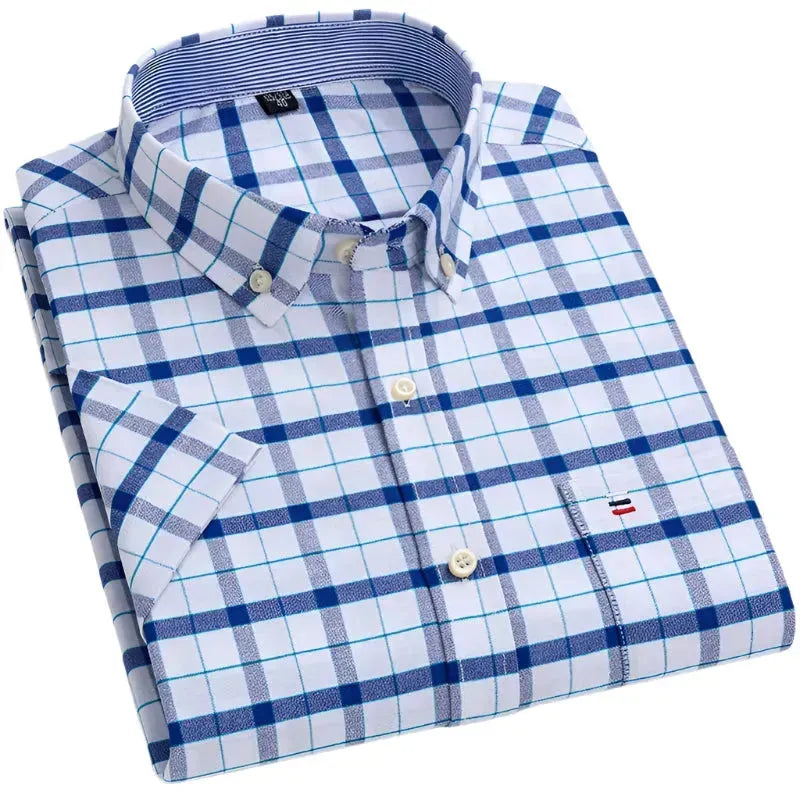 Men's Big Check Short Sleeve Casual Shirt - Stylish Plaid Summer Shirt for Outdoor Activities & Travel