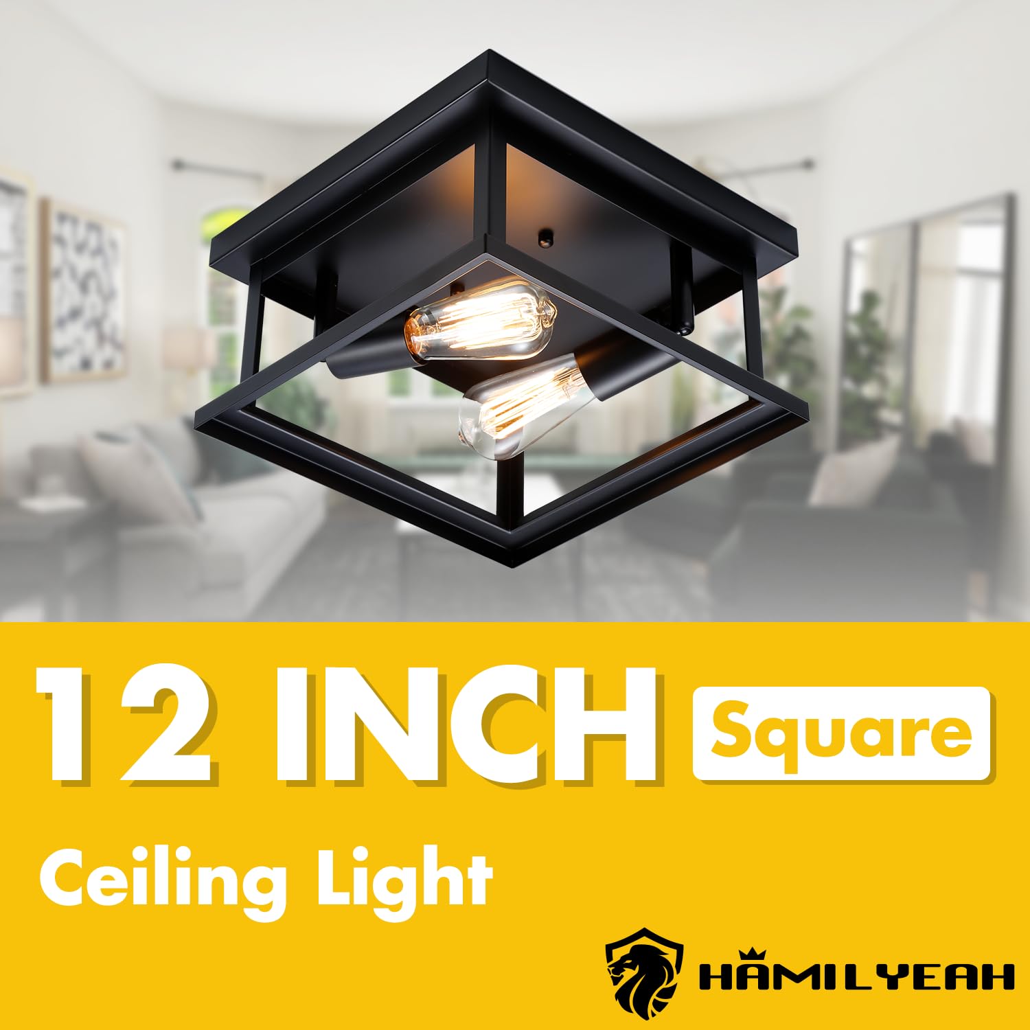 Hamilyeah Black Flush Mount Ceiling Light Fixture - Modern Farmhouse Lighting for Bedroom, Kitchen, Porch, Patio & Hallway | Indoor & Outdoor Use | Dimmable LED Ceiling Lights for Home Decor