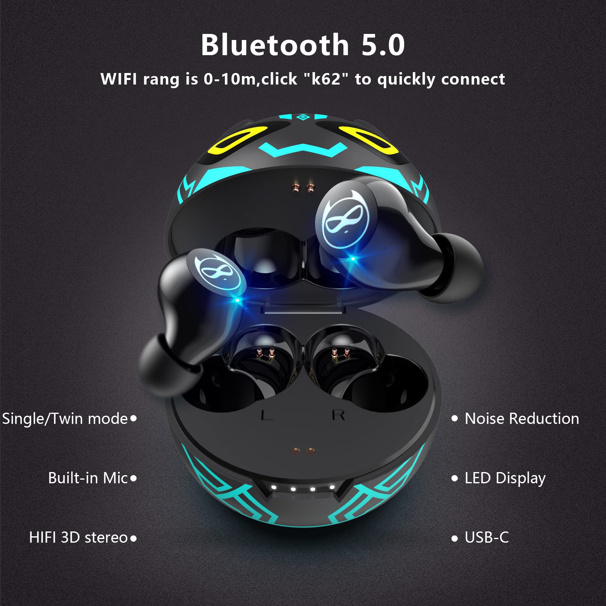 **Kids Wireless Bluetooth Earbuds with Mic - 36H Playtime, IPX6 Waterproof, HiFi Stereo, Touch Control, LED Display - Perfect for Gaming, School & Outdoor Activities**