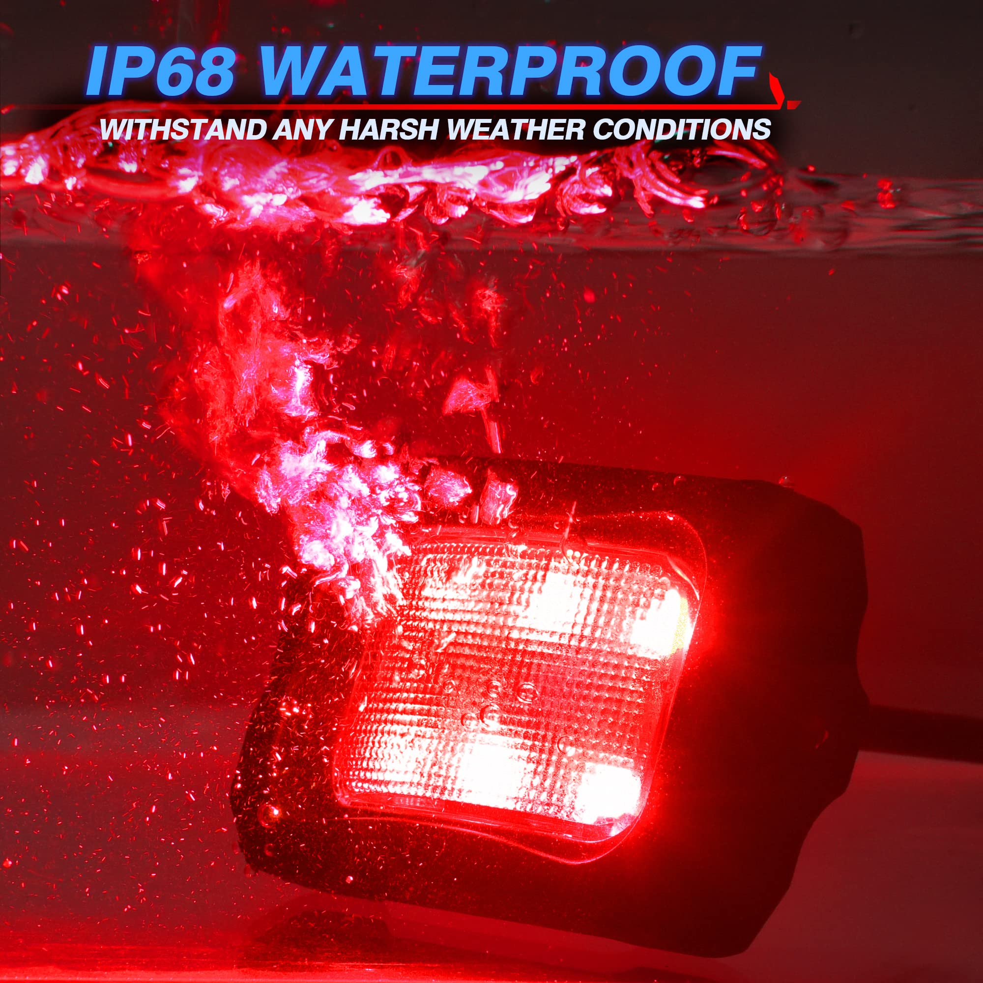 MICTUNING C2 Curved Red LED Rock Lights - 4 Pods Underglow Kit for Cars, Trucks, Offroad Vehicles, ATV, UTV, Boats | Waterproof Off-Road Lighting for Night Driving, Car Shows & Underbody Decoration