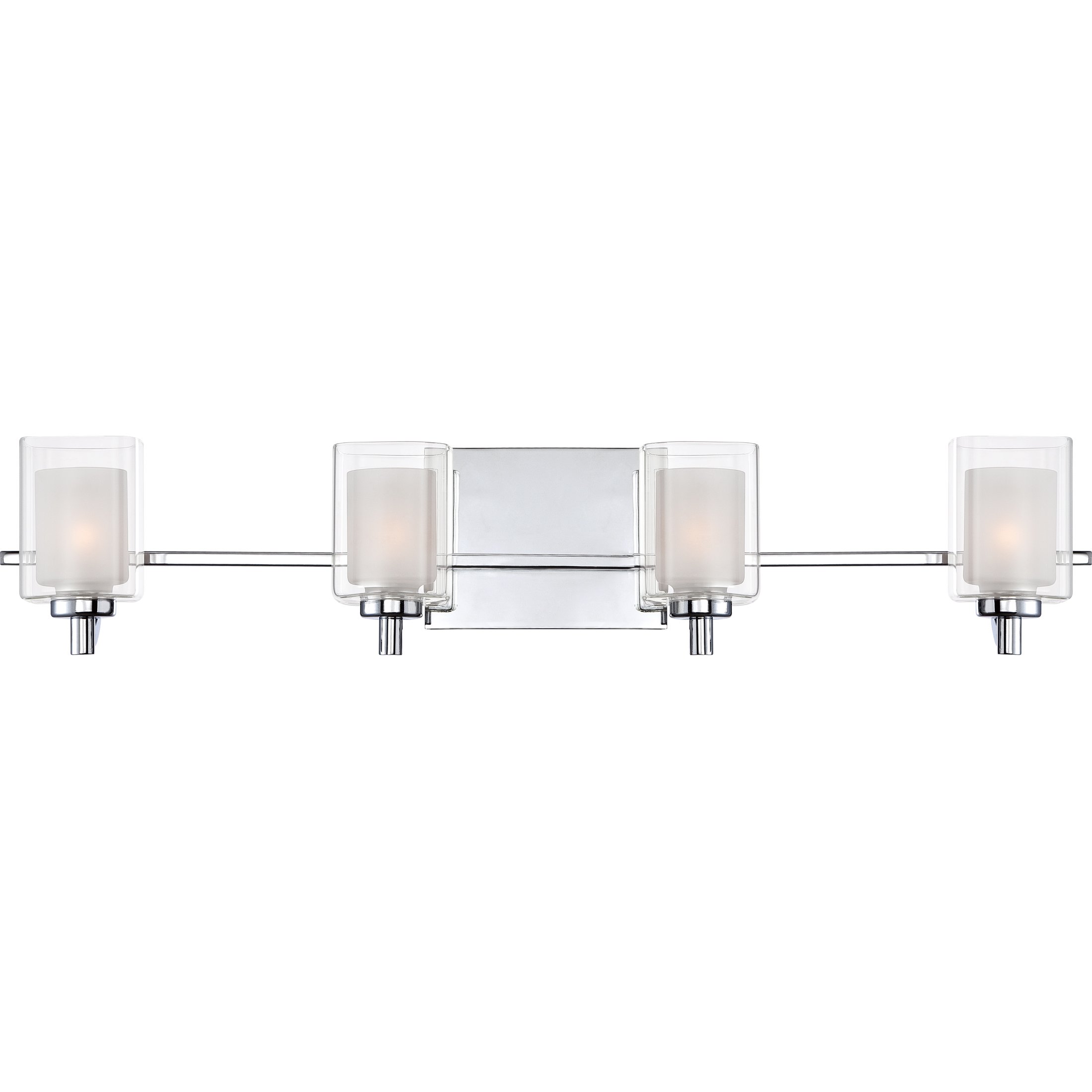 Quoizel Kolt Modern 4-Light Vanity Lights - 29 Inch Polished Chrome Bathroom Lighting Fixture with Sandblasted Inner Glass - 50W LED Bulb - Wall Mount Light for Bathroom Mirror, Kitchen or Hallway - Perfect for Modern Home Décor and Task Lighting