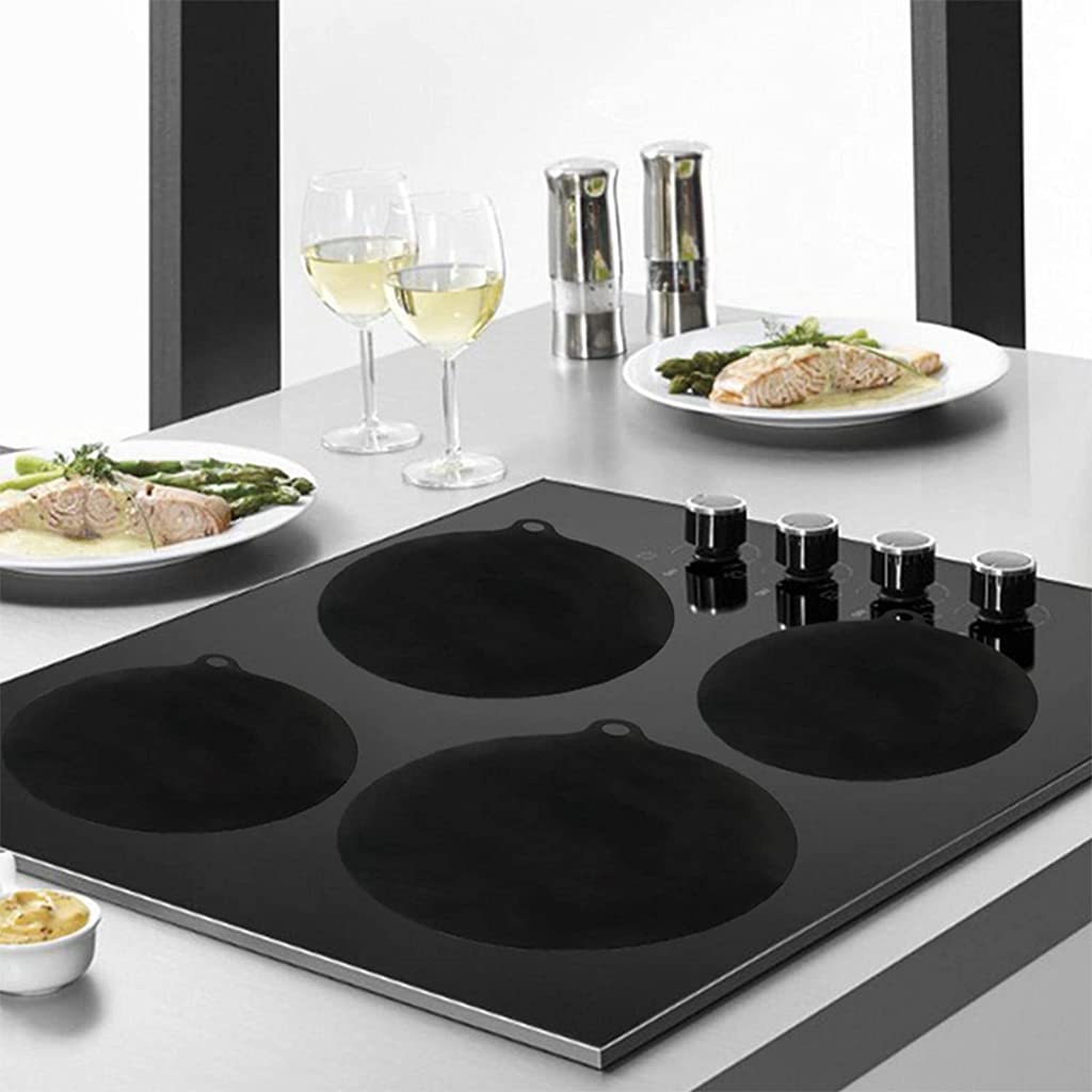 4Pc Silicone Induction Cooker Protector Mats - Non-Slip Stove Burner Covers for Kitchen Safety (Black)