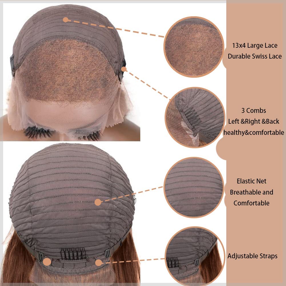 24 Inch Light Brown Lace Front Human Hair Wig - 180% Density 13x4 HD Lace Straight Wig - Glueless Pre Plucked Ginger Brown Wig for Women - Perfect for Daily Wear, Cosplay & Special Occasions