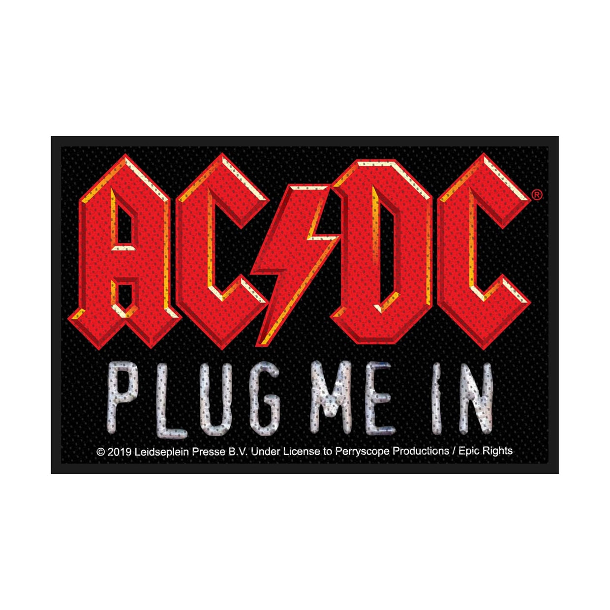 AC/DC Plug Me In Sew On Iron On Patch for Jackets, Vests & Backpacks - Rock Band Merchandise for Music Fans & Concert Goers