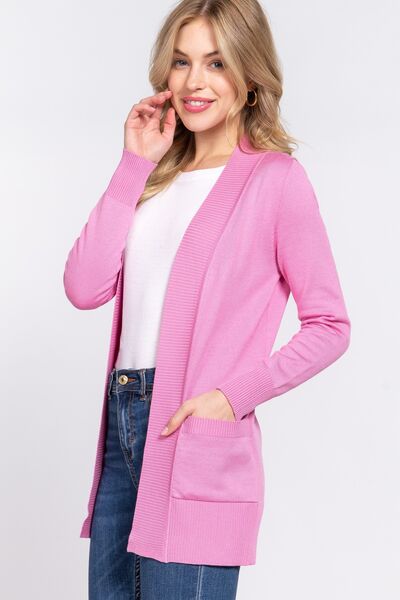 Stylish Active Basic Ribbed Trim Open Front Cardigan Sweater for Women | Cozy Layering for Fall & Winter | Perfect for Office, Casual Outfits & Loungewear