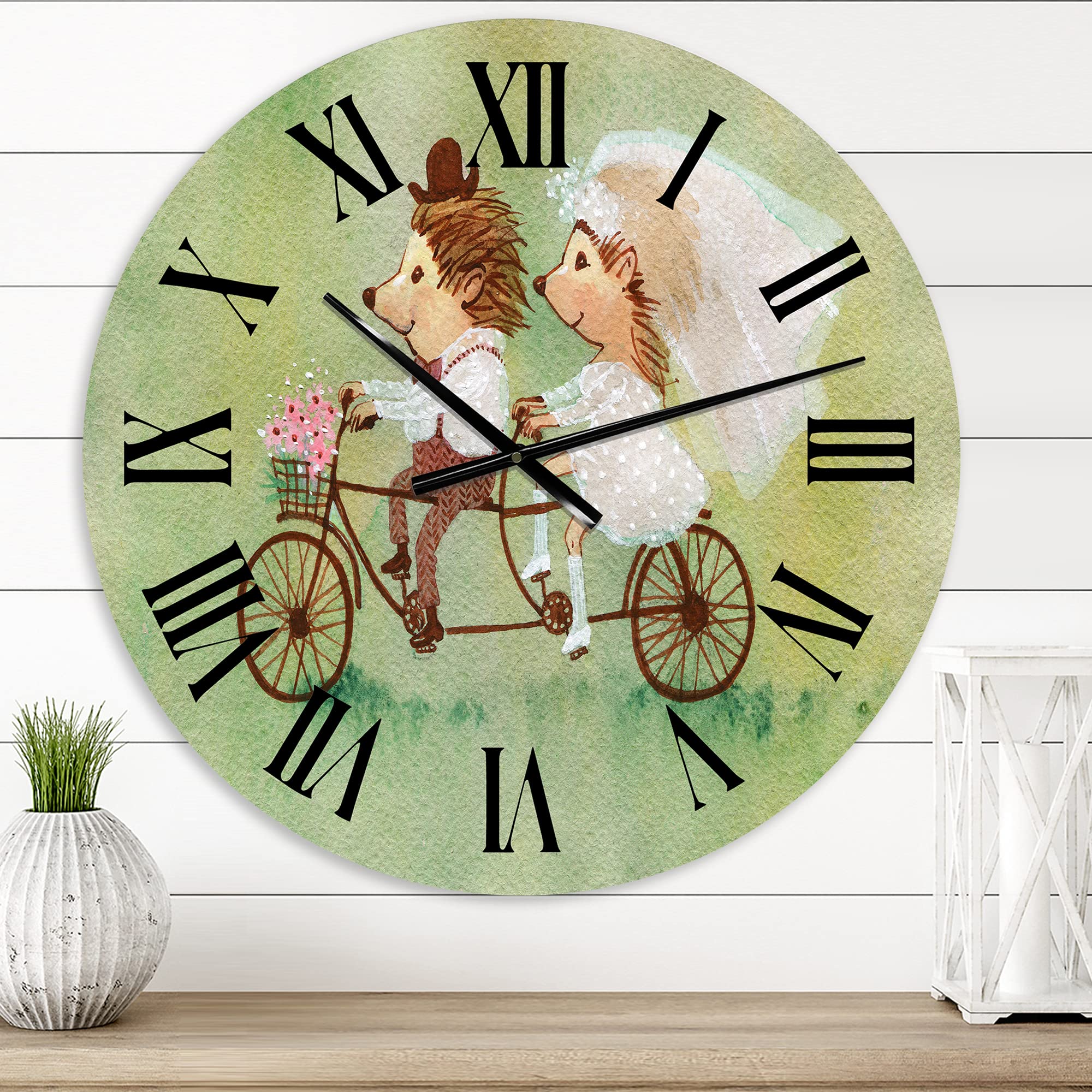 DesignQ Traditional Large Wall Clock - 'Couple of Hedgehogs Riding A Bike' Animal-Themed Decor for Home, Office, Living Room & Bedroom | Perfect Gift Idea for Nature Lovers