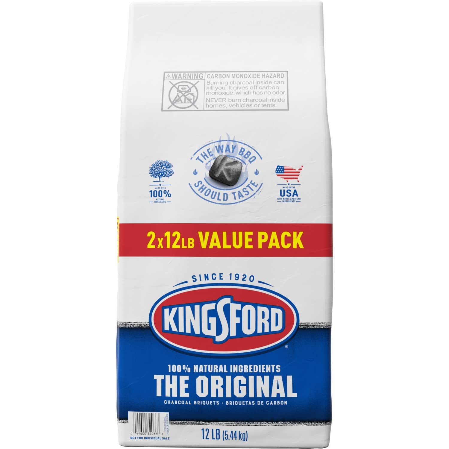 Kingsford Original Charcoal Briquettes - Premium BBQ Charcoal for Grilling, Smoking & Outdoor Cooking - 12 lbs (Pack of 2) - Perfect for Backyard BBQs, Camping & Tailgating Parties