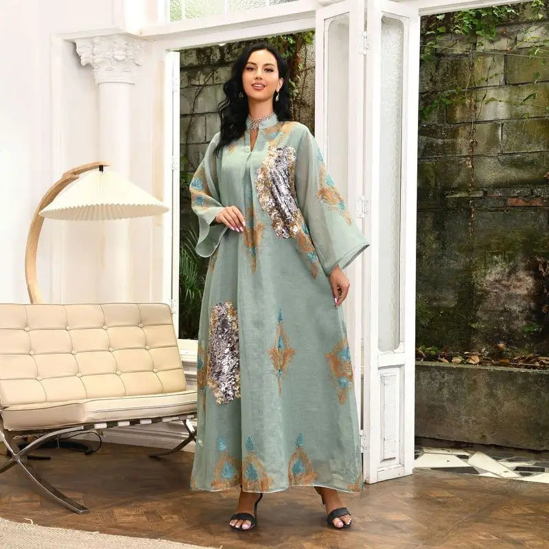 Elegant Sequin & Embroidered Women's Caftan Kaftan Dress - Eid Jalabiya for Special Occasions & Evening Parties