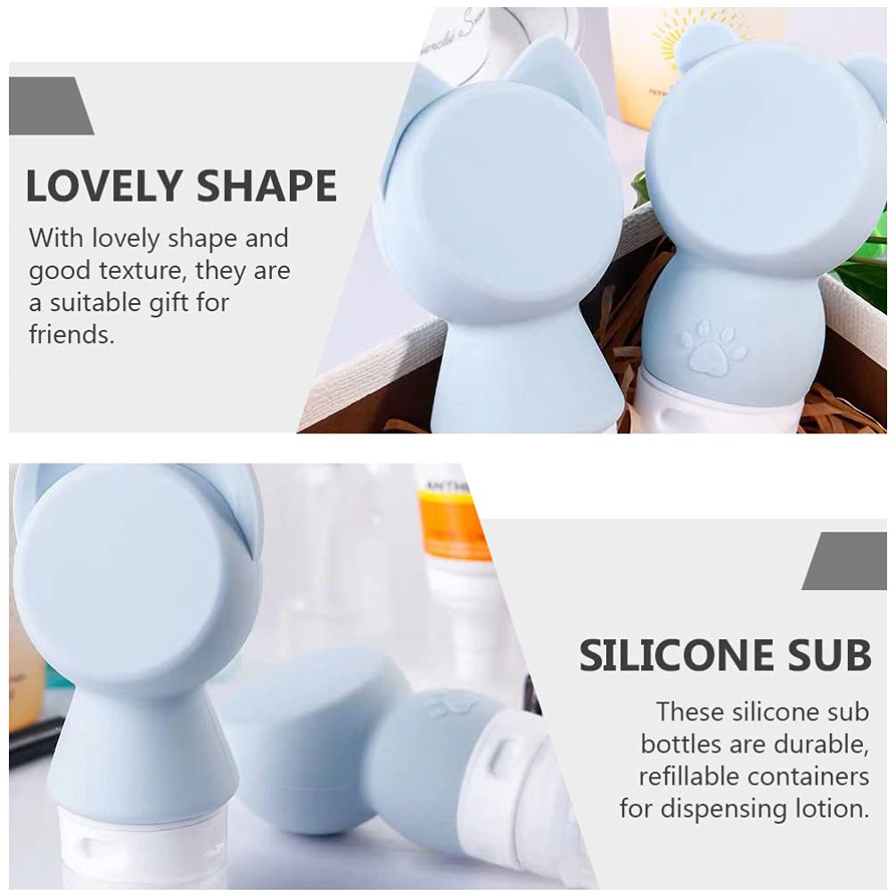 Lurrose 4pcs Silicone Travel Bottles Set - Leak Proof Refillable Toiletry Containers for Shampoo, Conditioner & Lotion (Cartoon Cat Design, 4 Colors) - Perfect for Air Travel, Gym, Camping & Vacation Essentials