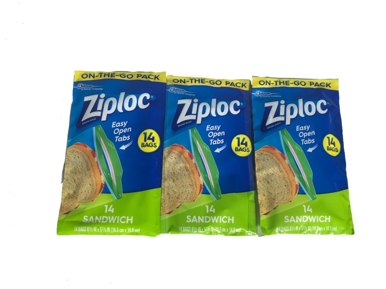 Ziploc Sandwich Bags 42 Count (3 Packs of 14) - Reusable Food Storage Bags for Lunches, Snacks & Meal Prep - BPA Free Plastic Bags for School, Work & Picnics