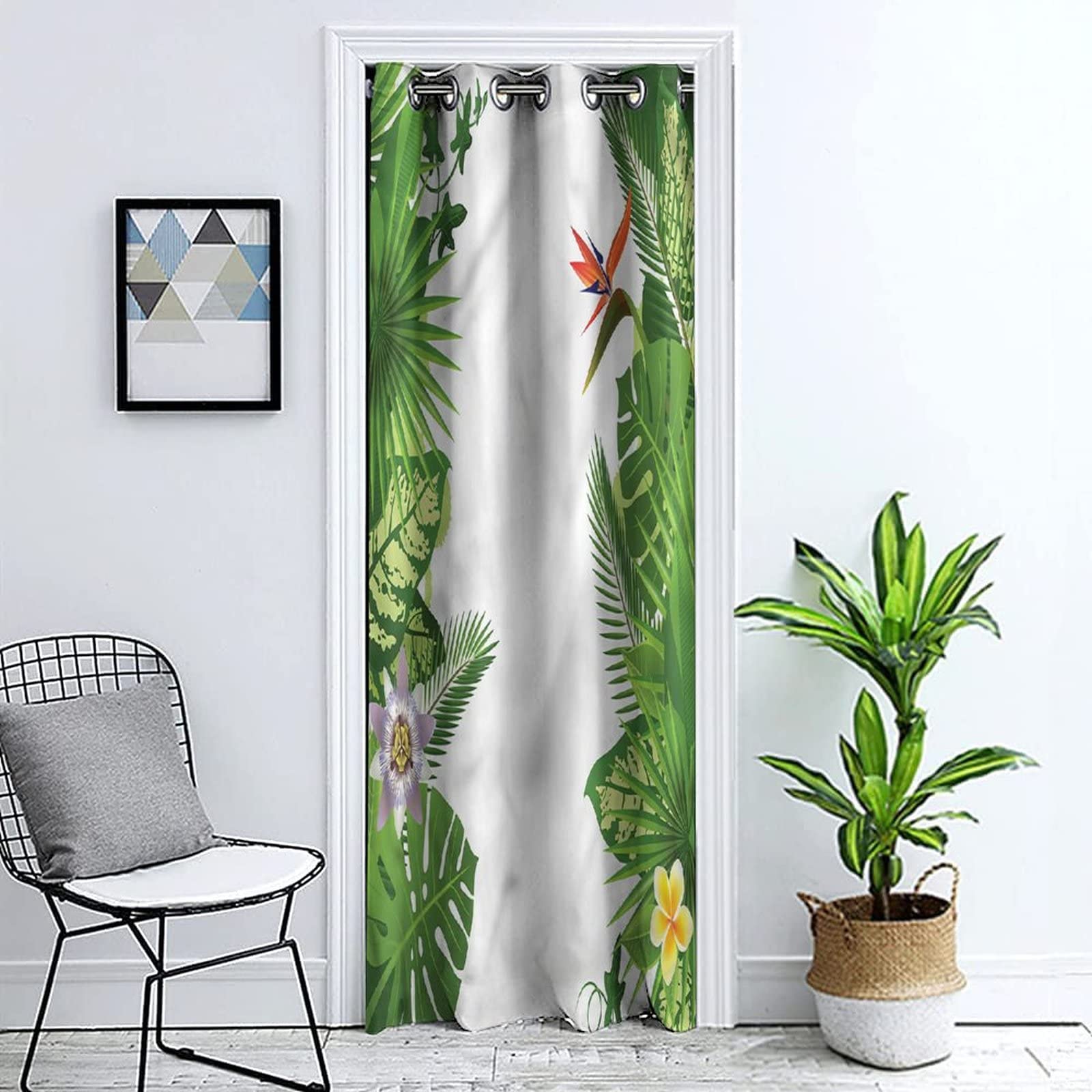 Tropical Door Curtains for Privacy - 42x80 Inch Grommet Window Panel with Lush Jungle Print - Perfect for Kitchen, Storage Room & Closet Doorway Decor