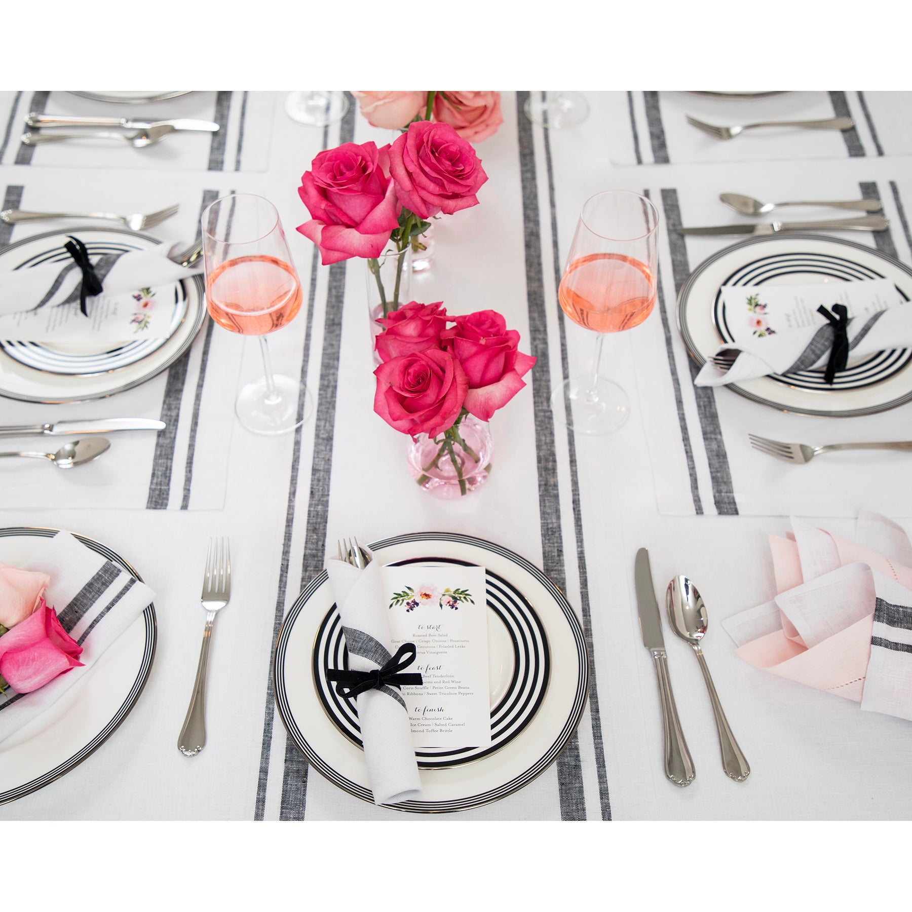 French Striped Table Runner - Elegant Dining Decor for Weddings, Parties & Home Decor | Cotton Linen Tablecloth for Farmhouse & Rustic Style