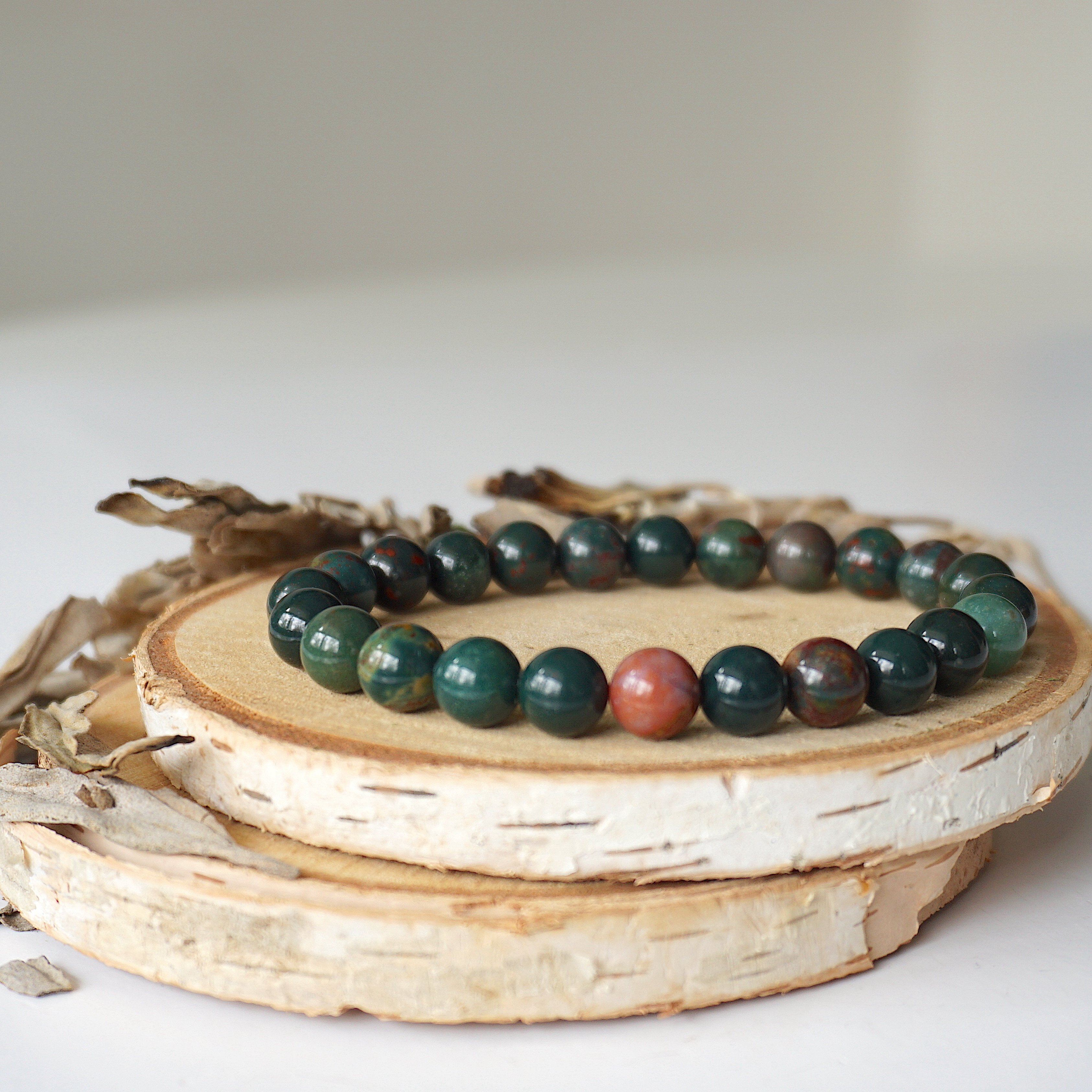 Bloodstone Healing Crystal Mala Bracelet for Meditation, Stress Relief & Spiritual Balance – Perfect for Yoga, Chakra Healing & Mindfulness Practice
