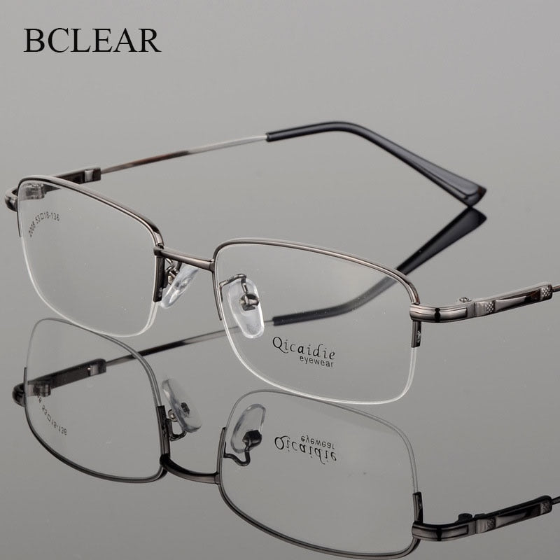 Bclear Men's Semi-Rim Square Alloy Eyeglasses - Lightweight Metal Frame Glasses for Men - Perfect for Office, Reading & Everyday Use (2008 Collection)