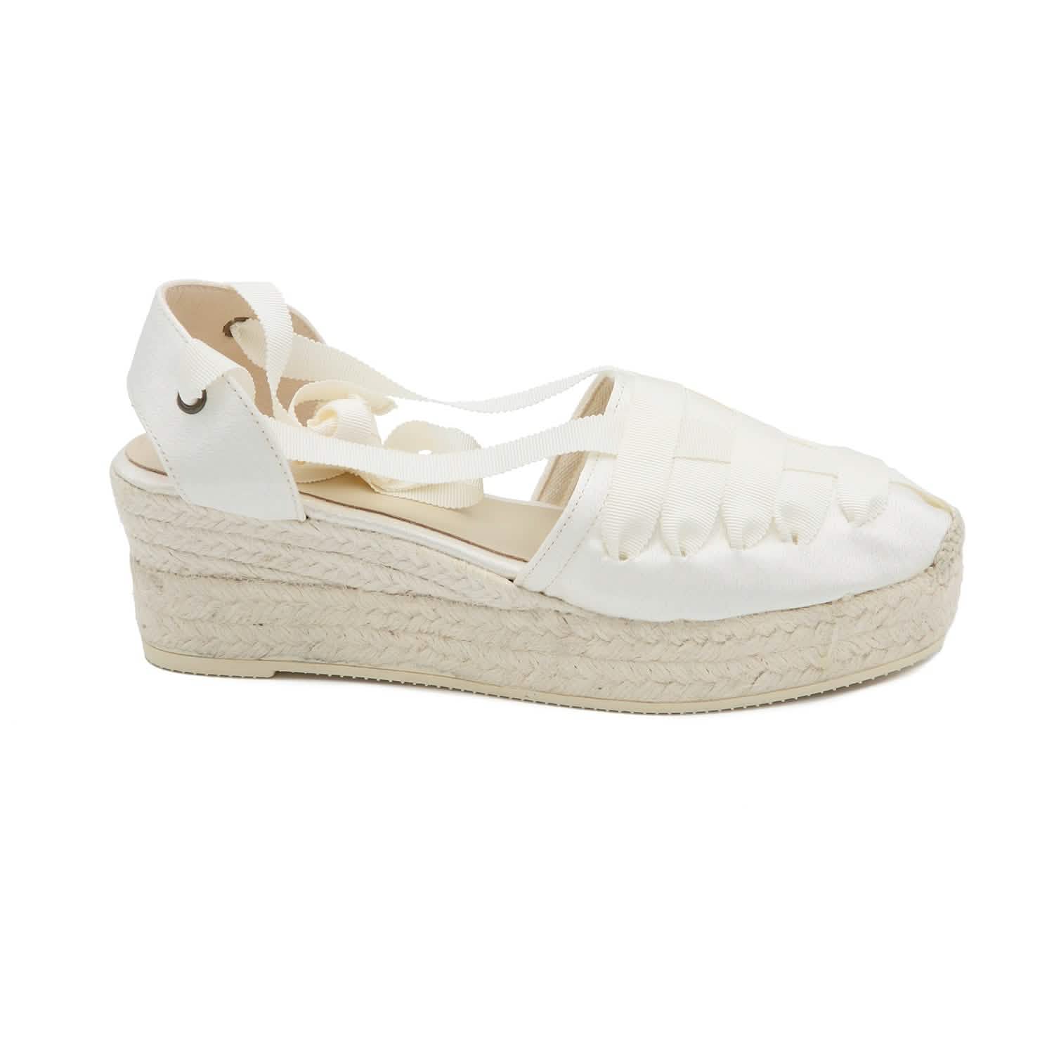 Satin Bridal Wedge Espadrilles for Women - Comfortable Wedding Shoes with Adjustable Ankle Strap - Perfect for Beach Weddings, Outdoor Ceremonies & Bridal Showers
