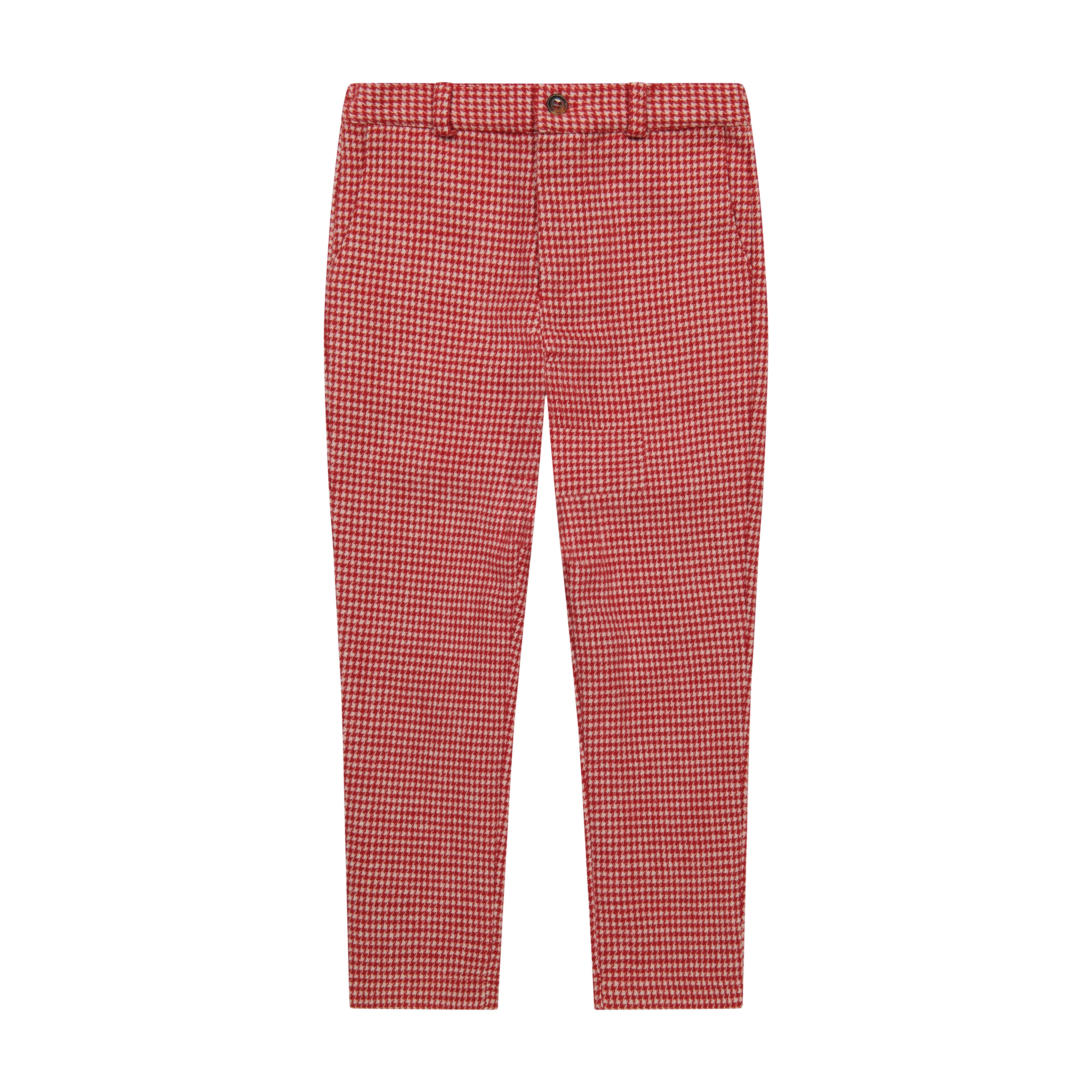 Alex Boys Flat Front Pants - Red Houndstooth Check Pattern Casual Dress Pants for School, Church & Special Occasions