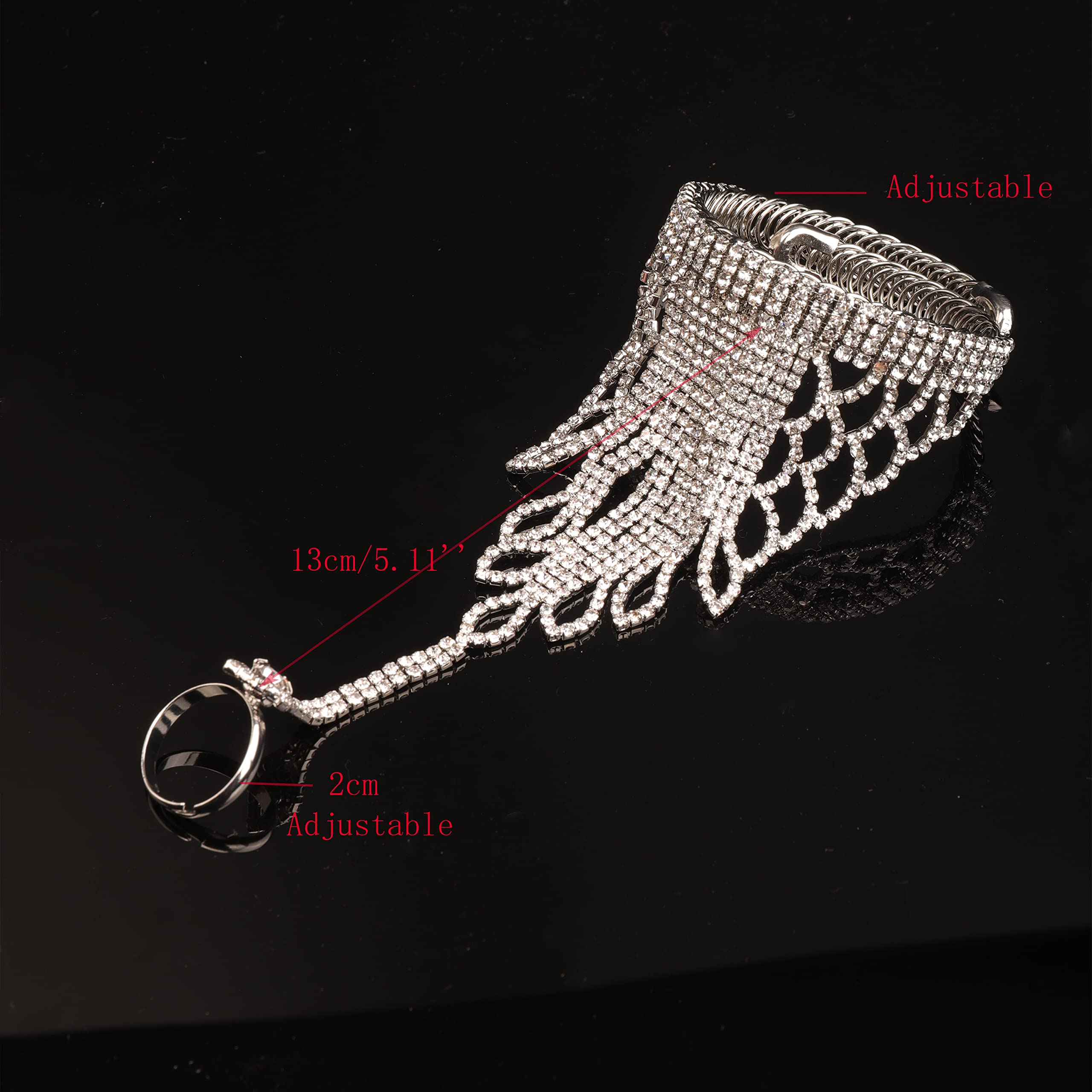 Elegant Rhinestone Crystal Hand Chain Bracelet - Silver & Gold Finger Link Bangle for Women | Perfect for Weddings, Parties, and Special Occasions
