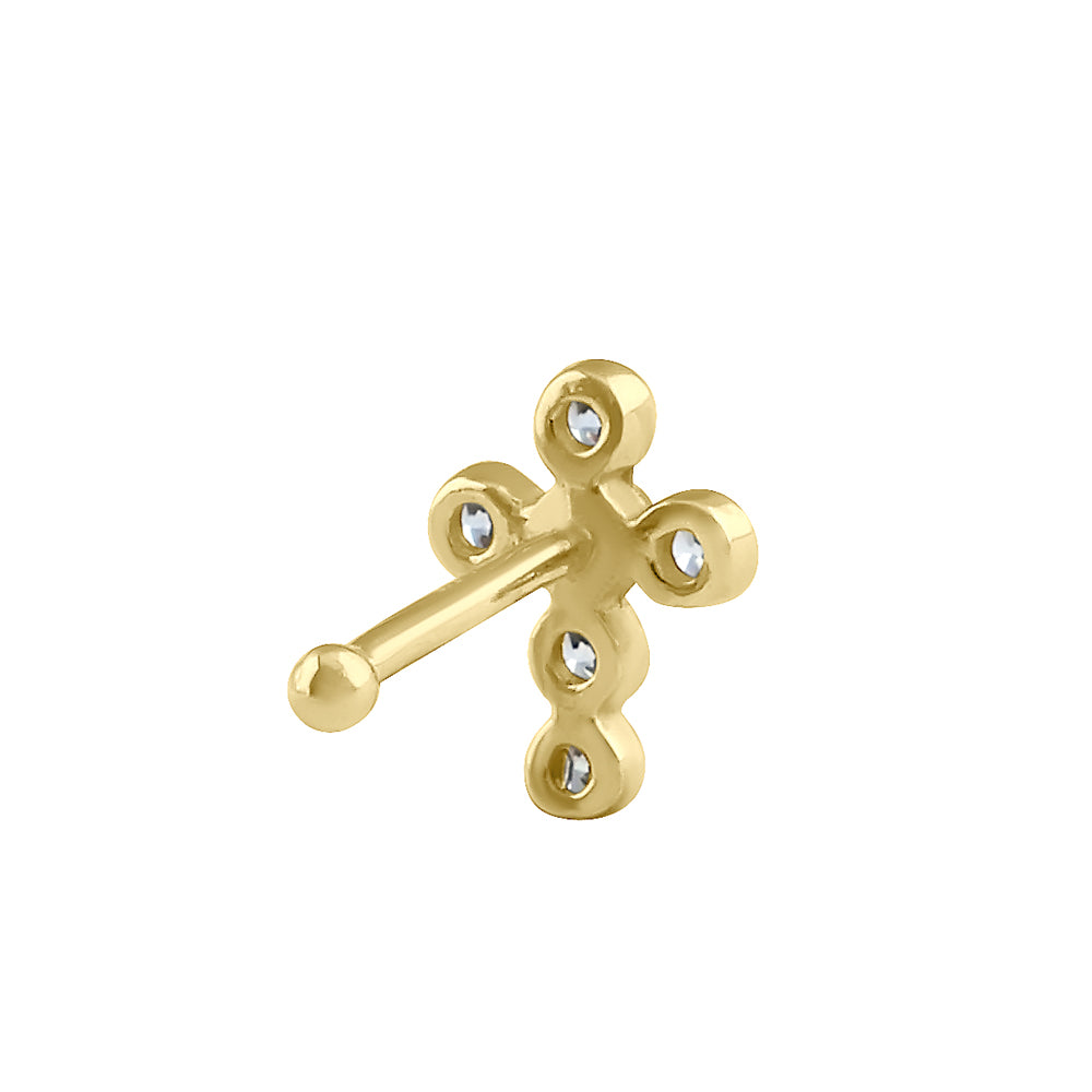 14K Solid Gold Dotted Cross Nose Ring - Hypoallergenic Nose Stud for Women - Perfect for Everyday Wear, Parties & Special Occasions