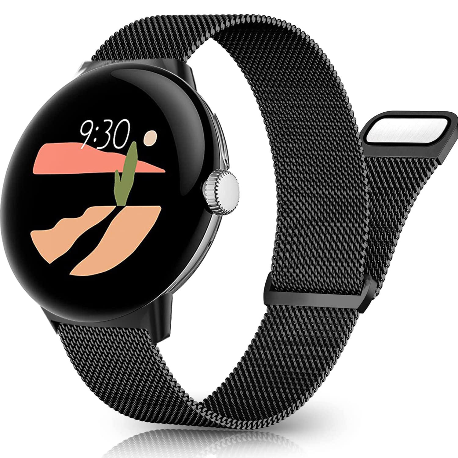 Google Pixel Watch Band - Stainless Steel Magnetic Strap for Pixel Watch 2022 (Black) - Perfect for Work & Gym
