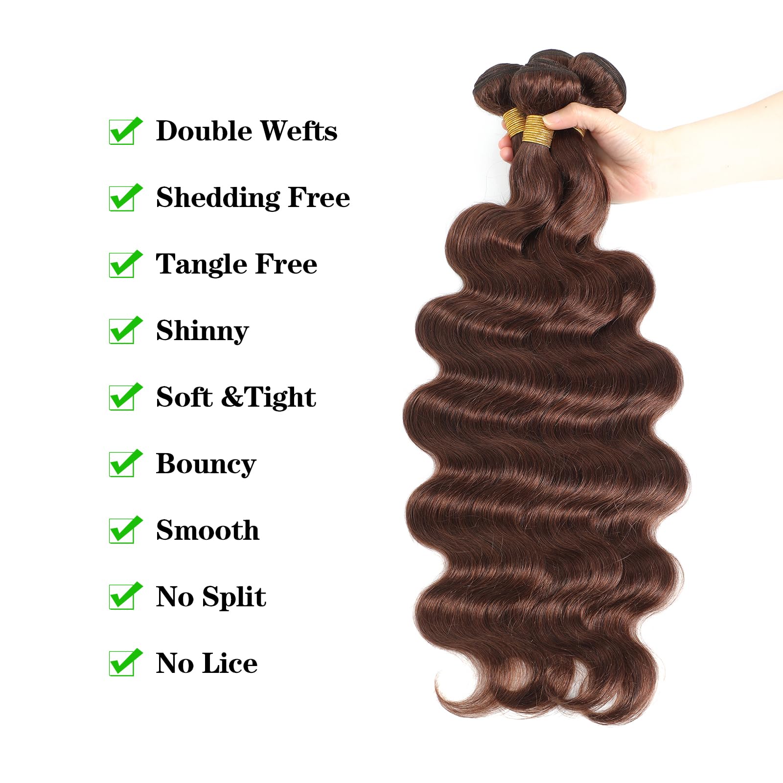 **Kapelli 10A Brazilian Virgin Human Hair Bundles - Light Brown Body Wave (#4, 16