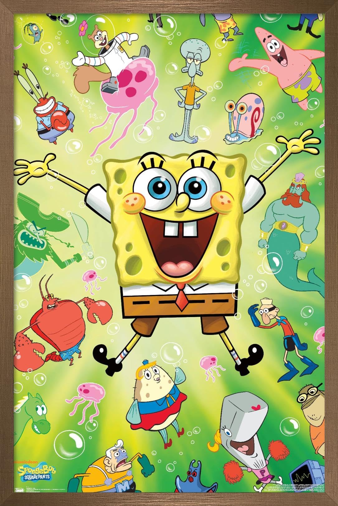 Nickelodeon Spongebob Burst Wall Poster - 22.375 x 34 Inches, Bronze Framed Version - Perfect for Kids' Room Decor, Game Room, and Spongebob Fan Gifts