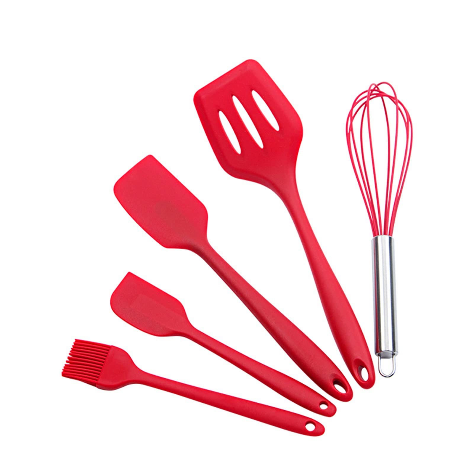 WENZHE 5-Piece Silicone Kitchen Utensil Set - Non-Stick Cooking & Baking Tools with Ergonomic Handles & Hanging Ring - Heat Resistant Red Kitchen Accessories for Frying, Stirring, Serving - Perfect for Home Chefs & Gift Giving