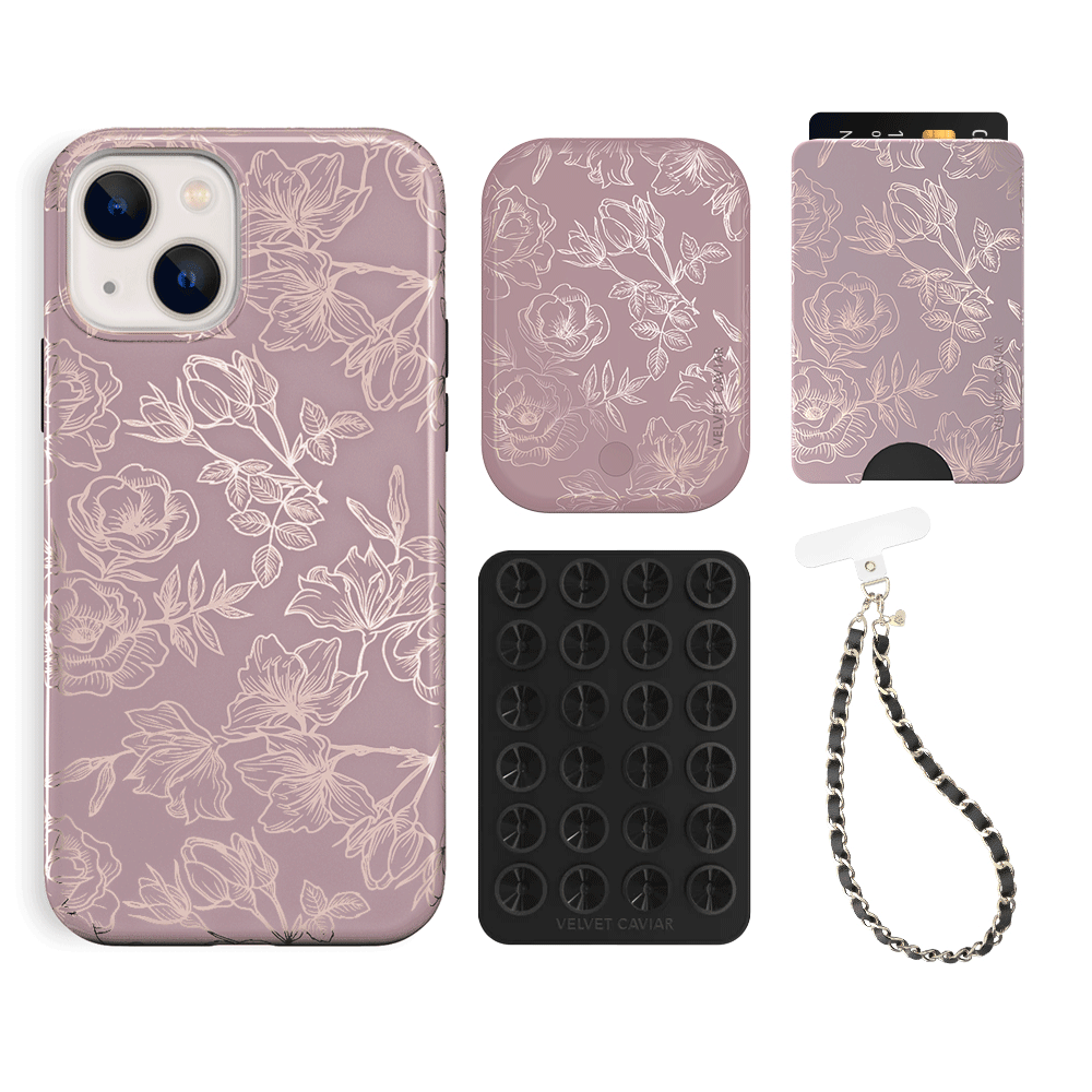 Dusty Rose Chrome iPhone Case with Wallet Holder - Slim Protective Cover for iPhone 13/14/15 Pro Max - Perfect for Everyday Use, Travel, and Hands-Free Convenience