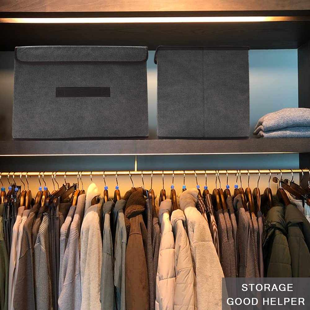 Foldable Storage Box with Dustproof Lid & Handle - Collapsible Storage Organizer for Closet, Bedroom, Home Organization - Space Saving Grey Storage Bin for Clothes, Toys & Household Items