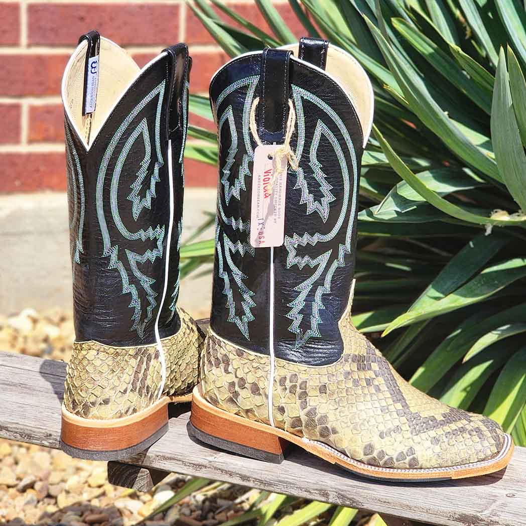 Anderson Bean Giant Python Square Toe Cowboy Boots for Men - Western Style Exotic Leather Boots for Rodeo, Country Dancing & Outdoor Adventures