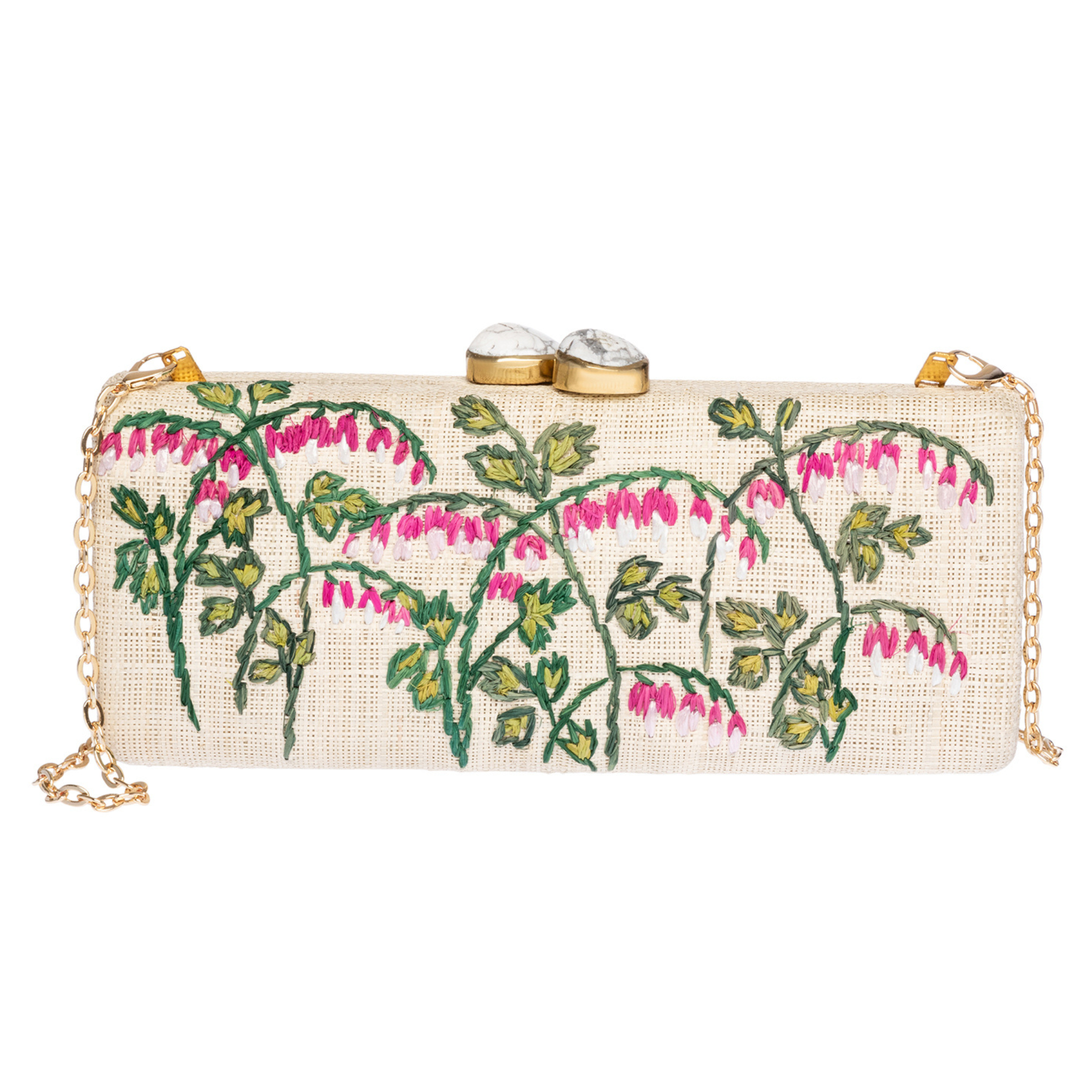 Alessandra Long Clutch Handbag - Natural & Fuchsia Crossbody Purse for Women | Perfect for Evening Parties, Weddings & Special Occasions