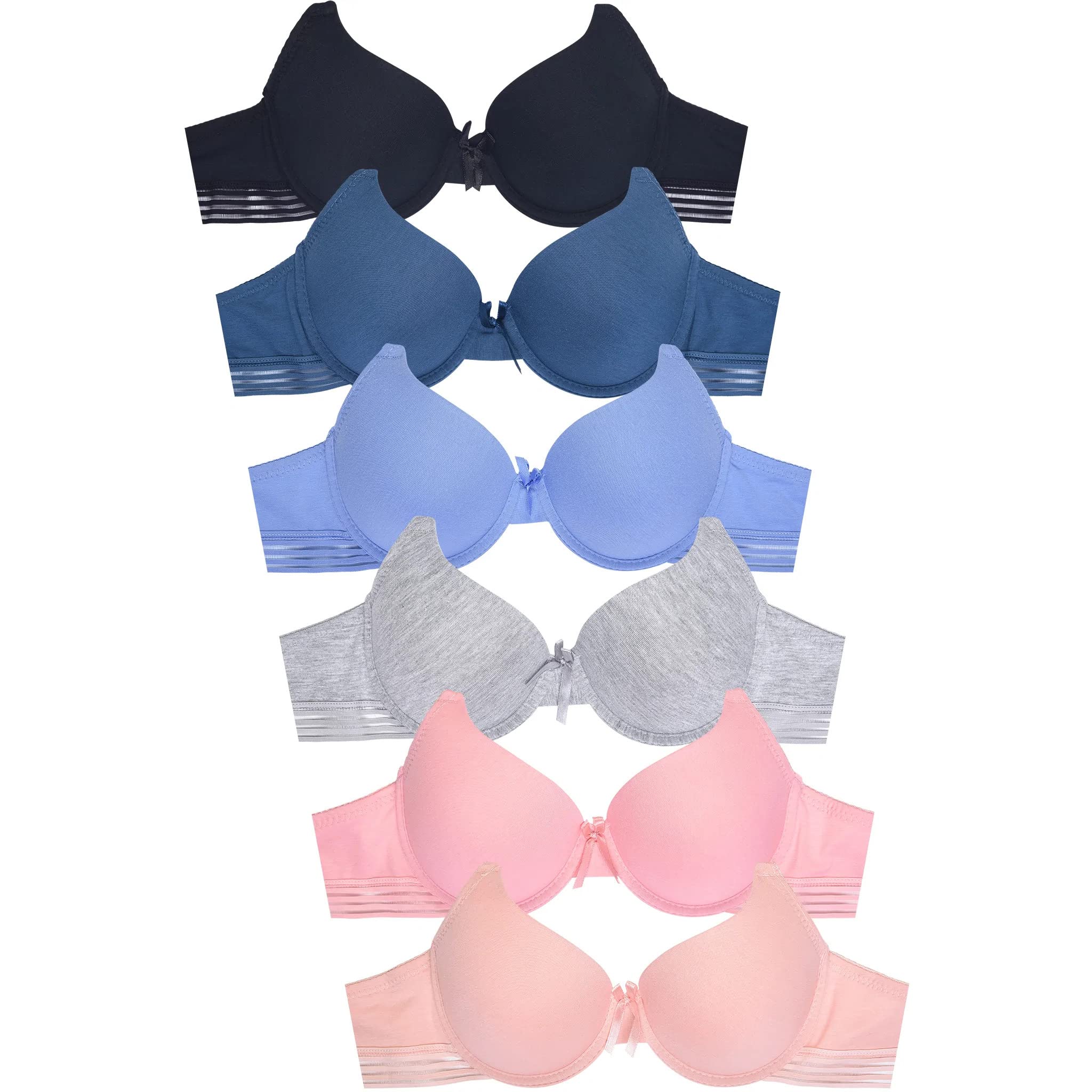 2ND DATE Women's Assorted Bras 6-Pack - Comfortable Wireless, T-Shirt, Lace & Sports Bras for Everyday Wear | Perfect for Work, Gym & Casual Outfits