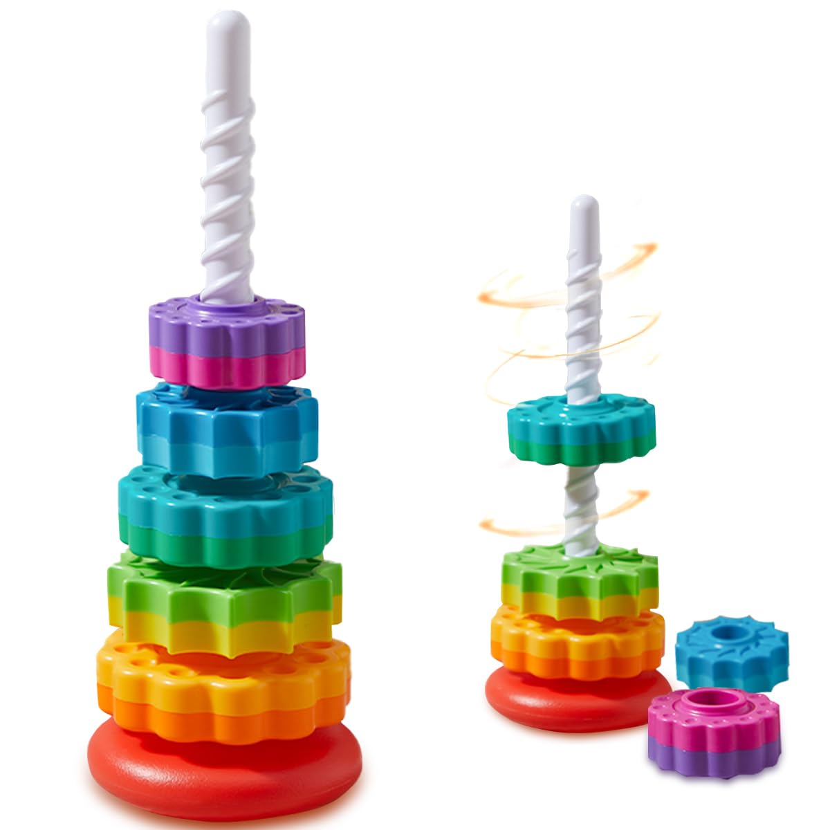 Rainbow Spinning Stacking Toy for Toddlers 1-3 Years | Montessori Educational Sensory Toy for Baby Development | Autism Friendly Learning Toy | Perfect Gift for 1 Year Old Boys & Girls | Great for Early Learning, Fine Motor Skills & Sensory Play