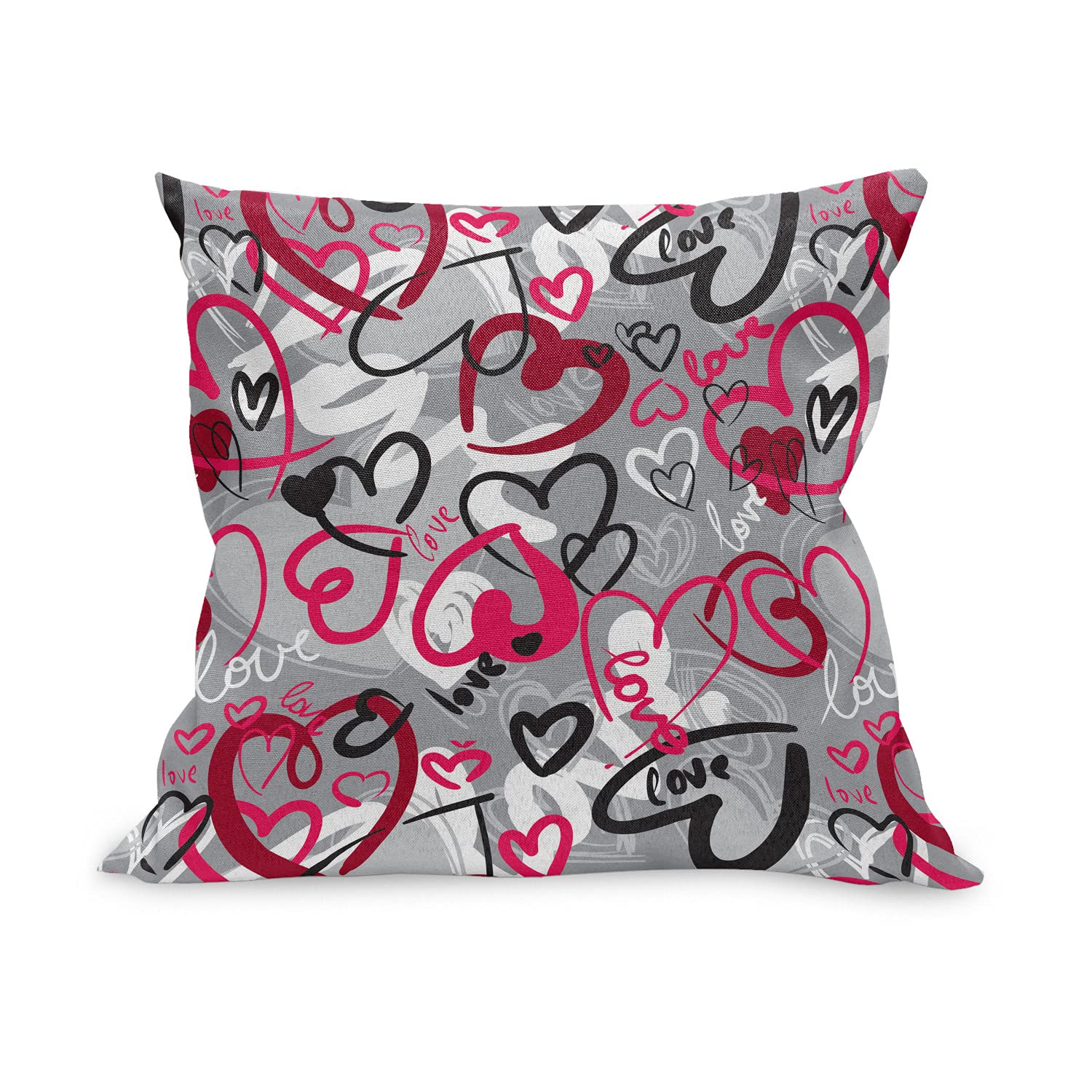 Ambesonne Romantic Love Throw Pillow Cover 28x28 Inches - Hand Drawn Hearts & Love Words Design, Valentine's Day Decorative Square Cushion Case for Sofa, Bedroom, Living Room - Multicolor Home Decor Gift