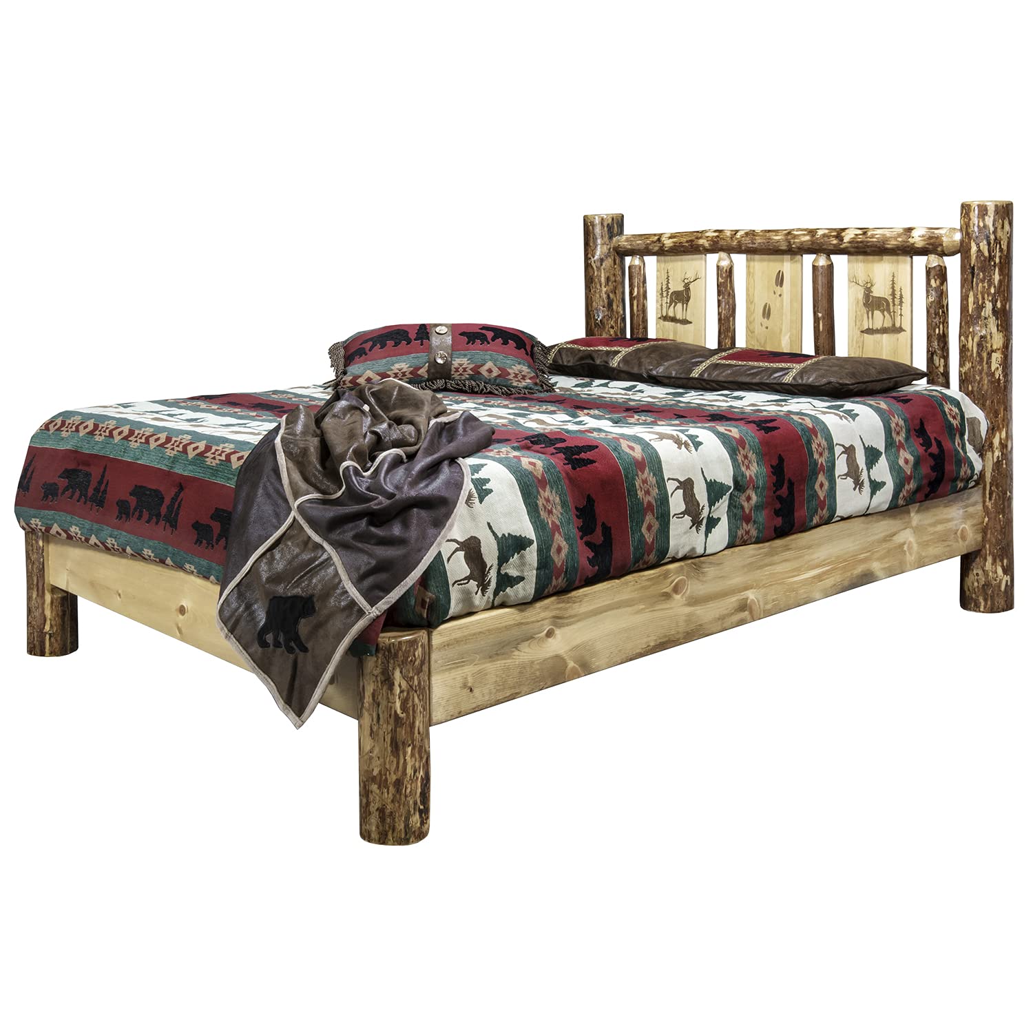 Montana Queen Platform Bed with Stained & Lacquered Finish - Modern Wooden Bed Frame for Bedroom - Perfect for Master Bedrooms, Guest Rooms & Small Spaces