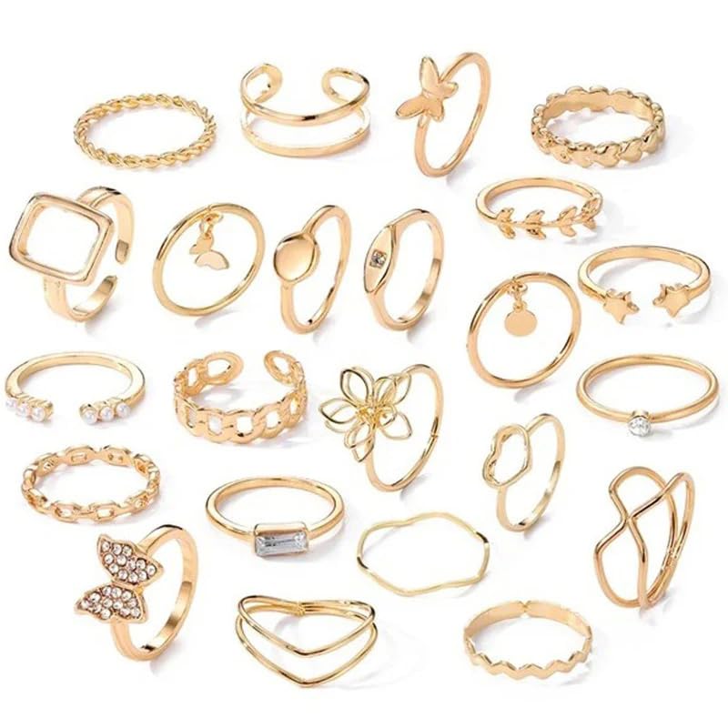 48PCS Vintage Butterfly Heart Snake Rings Set - Gold Plated Geometric Hollow Rings for Women & Girls - Latest Stylish Jewelry for Parties, Gifts & Everyday Wear