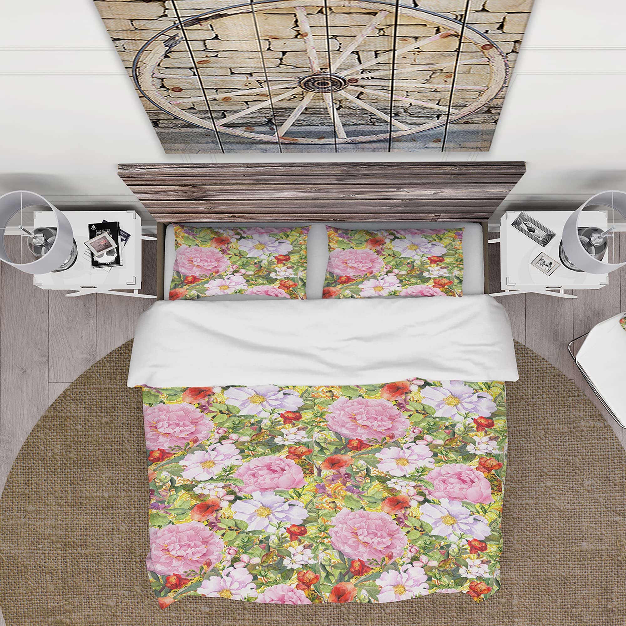 DesignQ 'Pink Botanical Meadow' Abstract Duvet Cover Set - Queen Size 3-Piece Bedding with Floral Pattern - Perfect for Modern Bedroom, Guest Room & Bohemian Home Decor