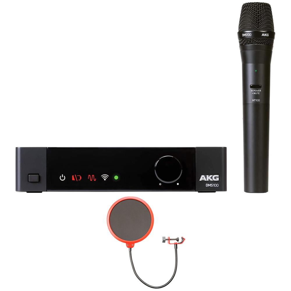 AKG DMS100 Digital Wireless Microphone System with Pop Filter - Professional Vocal Microphone Kit for Live Performances, Recording Studios & Karaoke