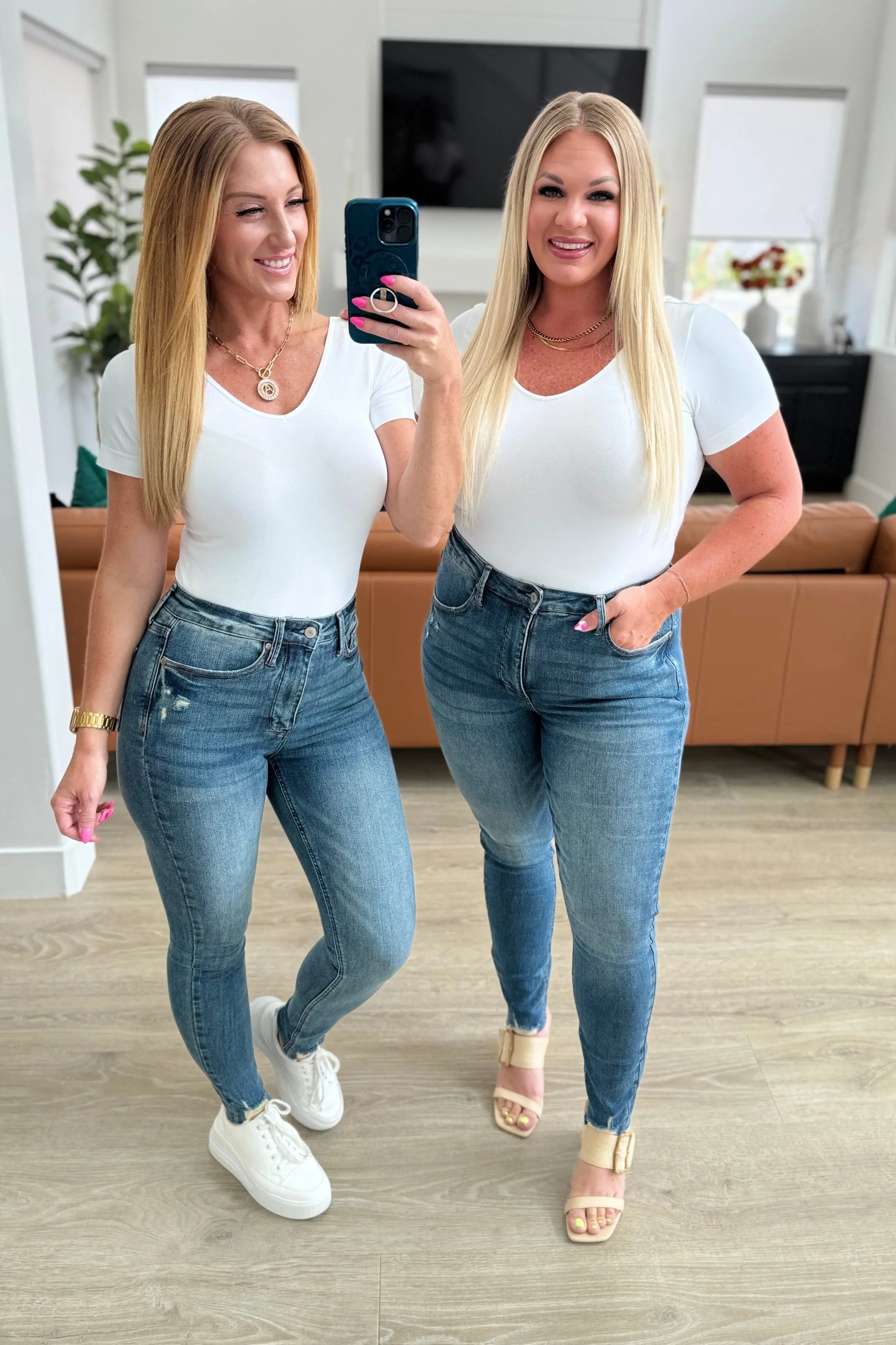 Alba High Rise Control Top Distressed Hem Skinny Jeans for Women - Slimming Stretch Denim Pants with Vintage Wash (Perfect for Casual Outings, Date Nights & Street Style Fashion)