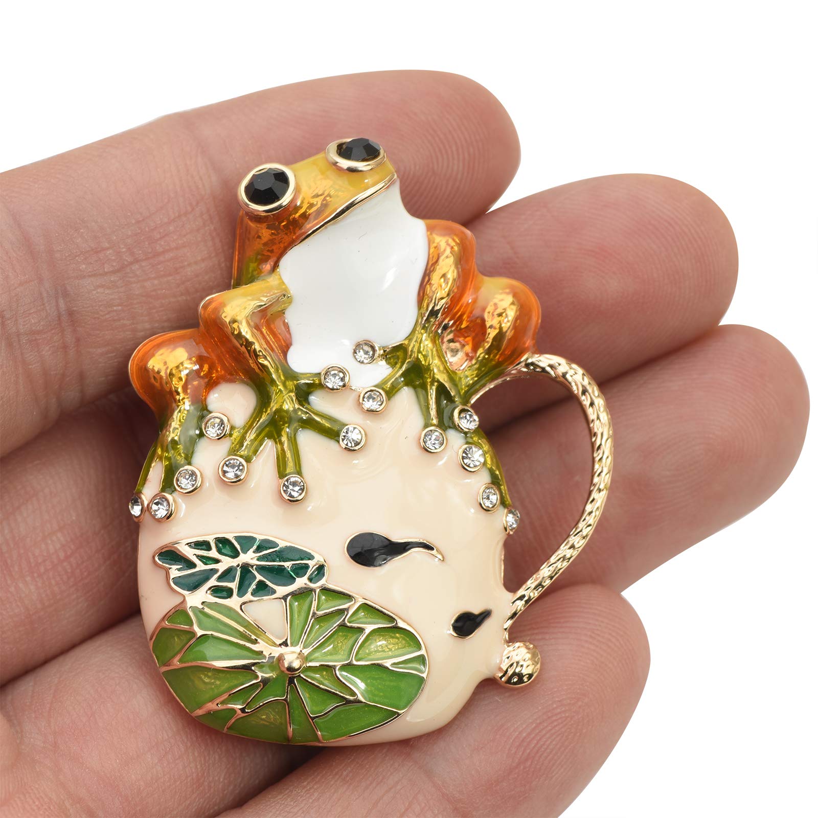 Green Enamel Lotus Leaf Frog Cartoon Brooch Pin - Lucky Animal Lapel Pin for Women & Men - Perfect for Hats, Collars, Costumes & Fashion Accessories